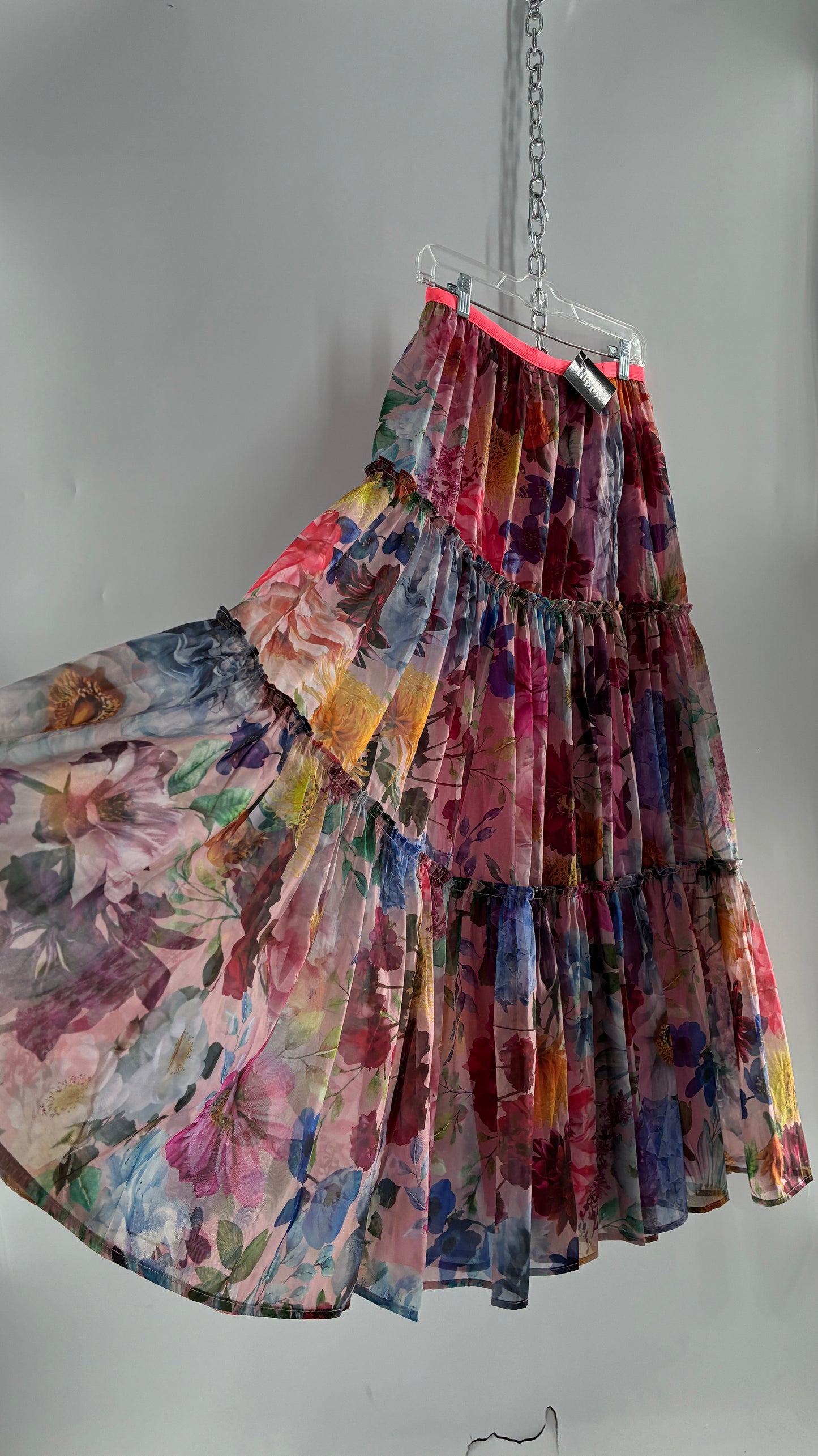 Handmade Floral Overlay Tiered Voluminous Skirt (Medium)