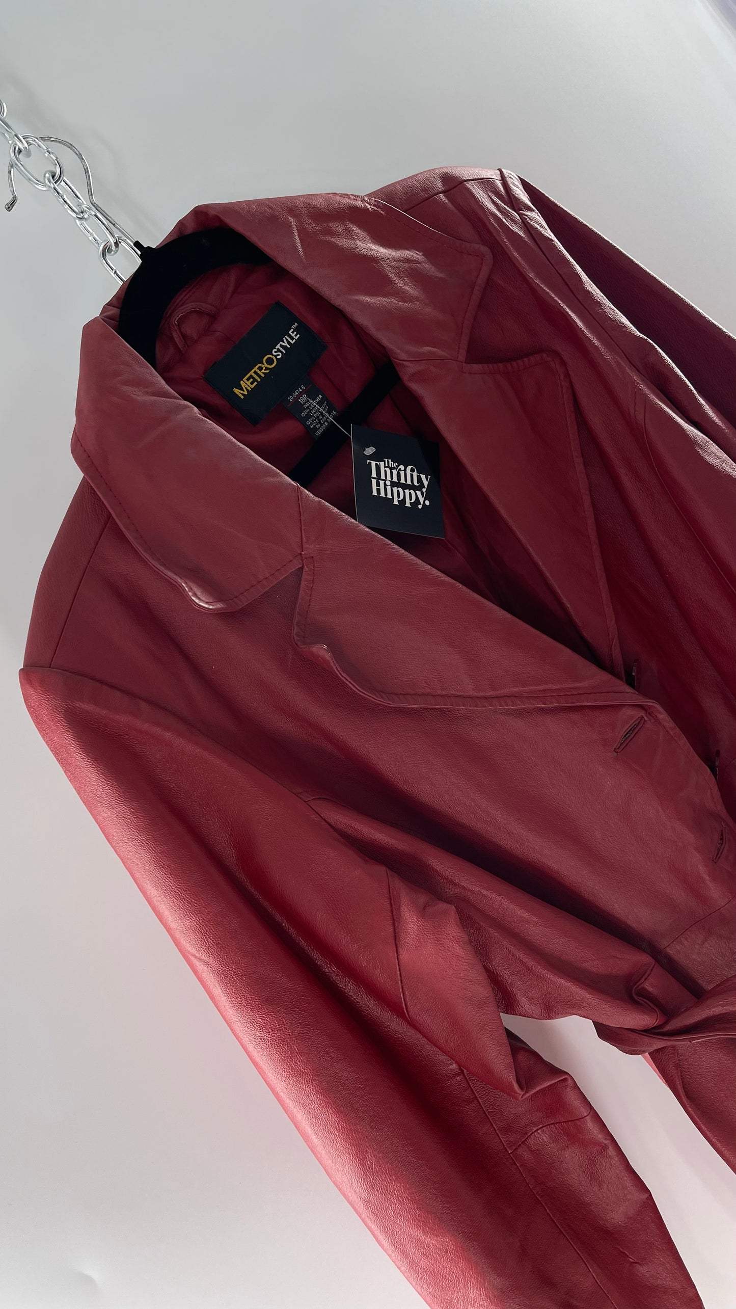 Vintage MetroStyle Red Leather Trench (C)(L/XL)