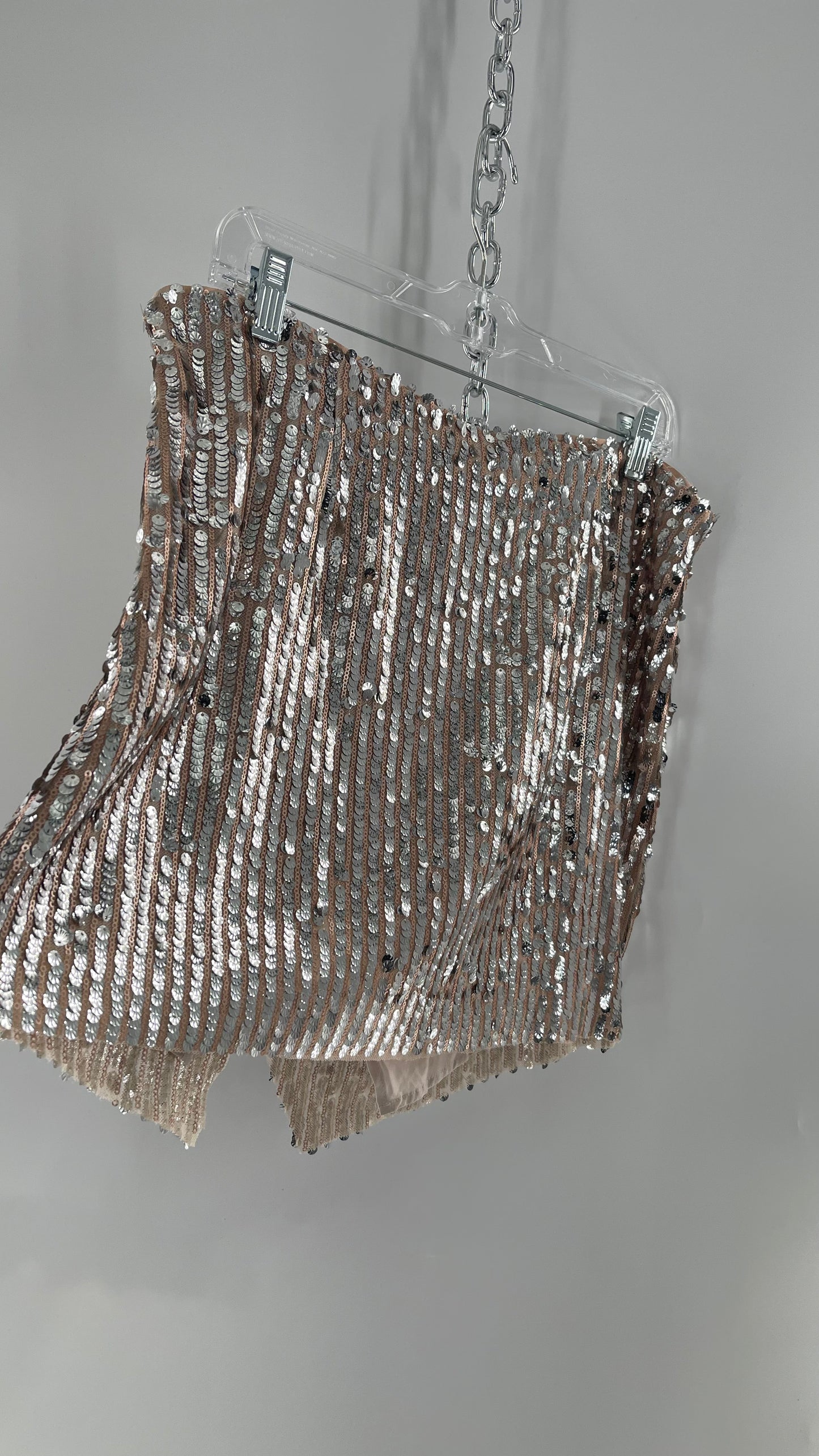 Free People Silver and Nude Sequin Shimmer Mini Skirt (14)