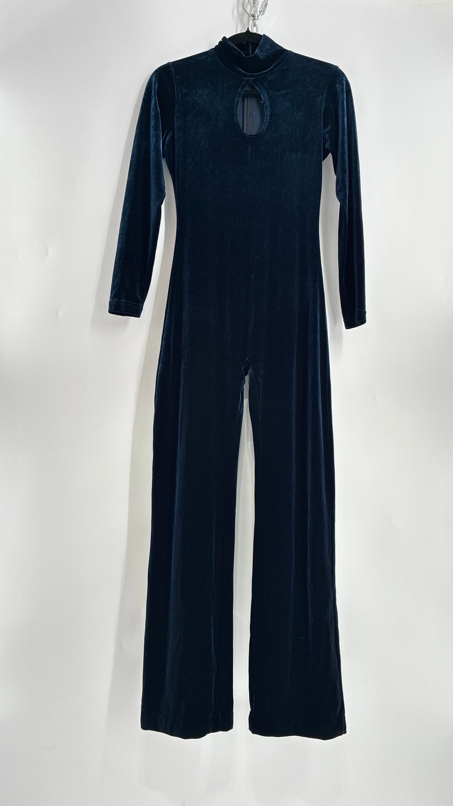 Vintage 1990s MODA INTERNATIONAL Midnight/Navy Blue Jumpsuit with Cut Out Keyhole Detail (Small)
