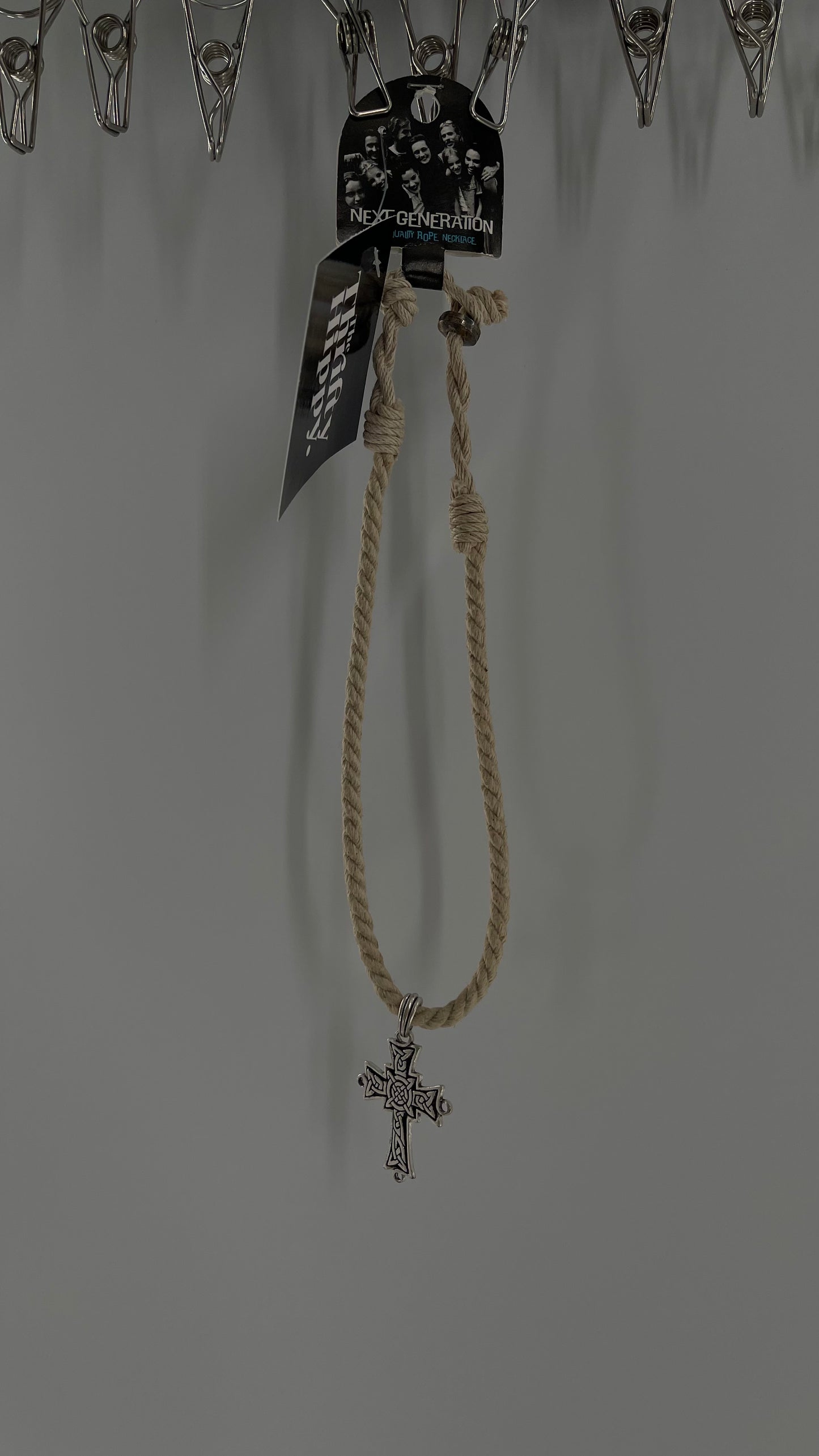 90s Next Generation Rope Necklace with Silver Engraved Cross