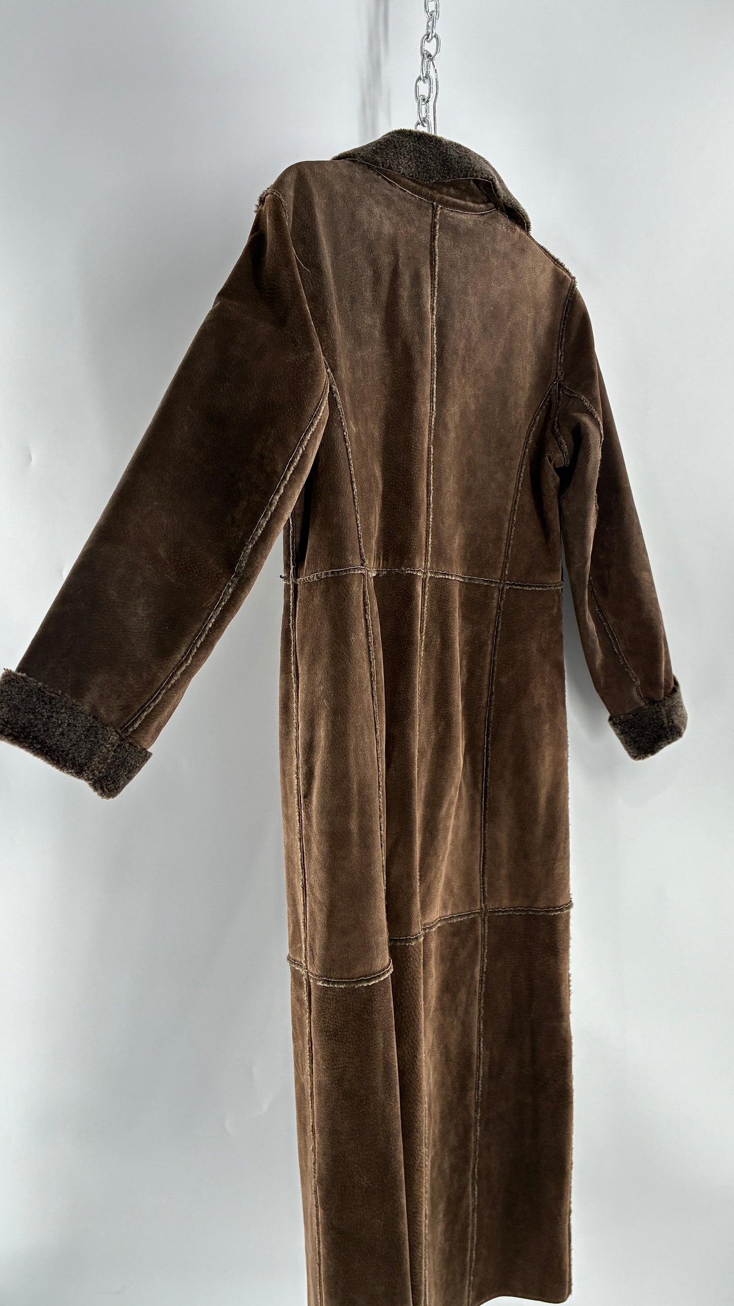 Vintage WINLIT Brown Full Length Paneled Suede Leather Coat (Small)