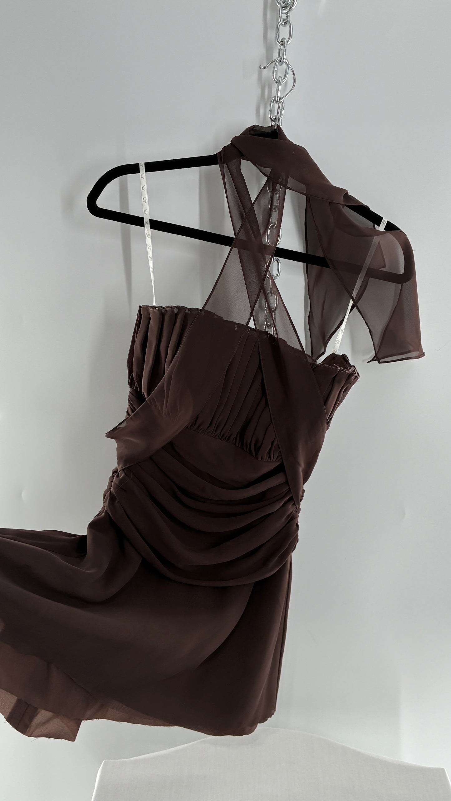 Vintage Brown Ruched Chopped Blouse with Pleated Bust (6)