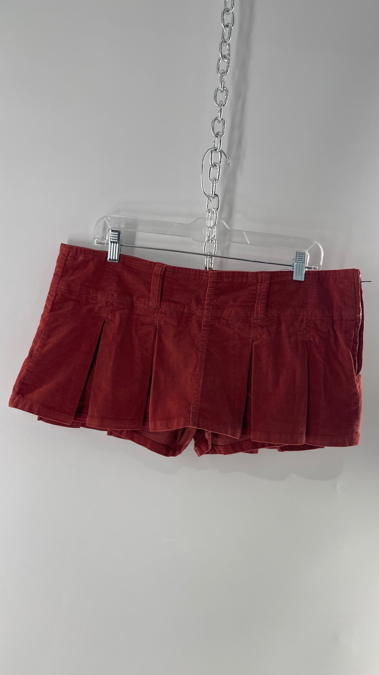 Free People Corduroy Terracotta Pleated Micro Mini Skirt with Tags Attached (6)