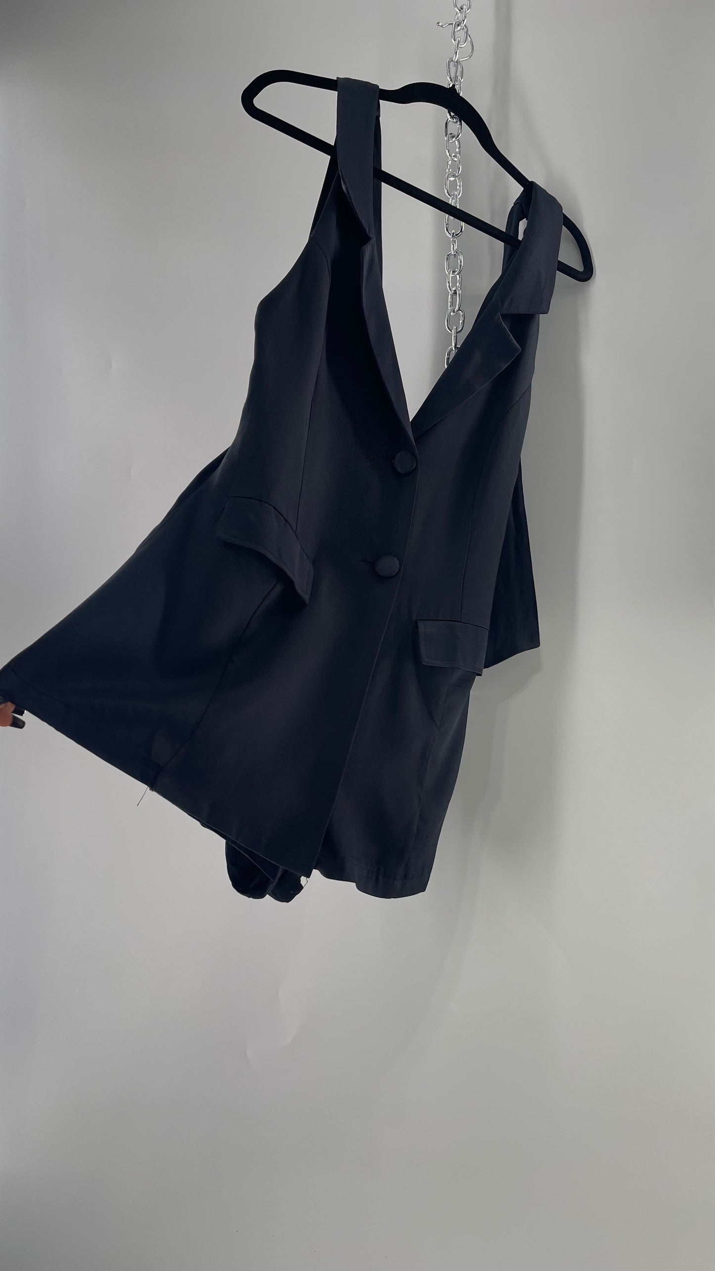Free People Black Blazer Tuxedo Sleeveless Romper Jumpsuit (S)