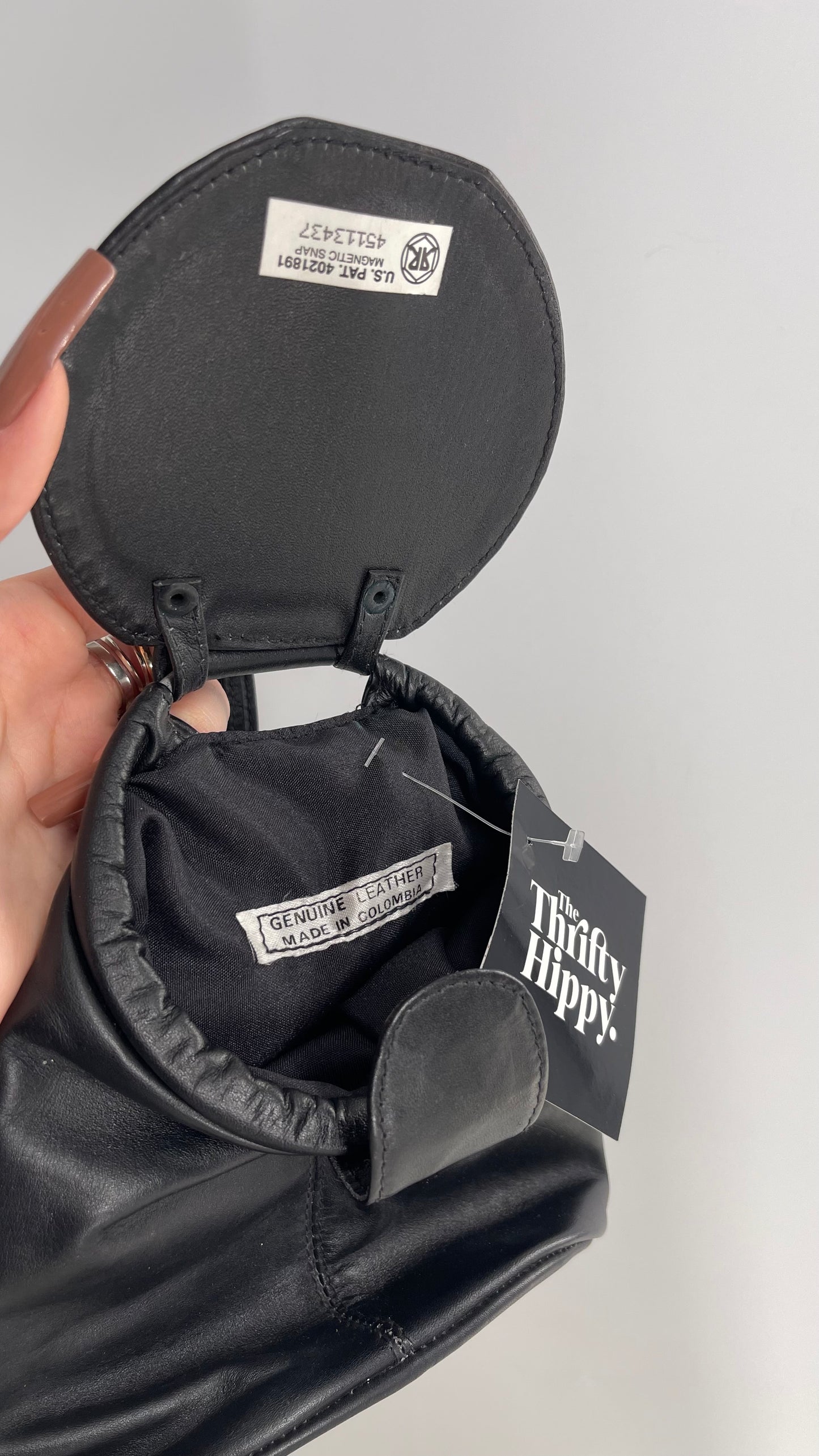 Vintage Colombian Leather Black Bucket Bag with Lid