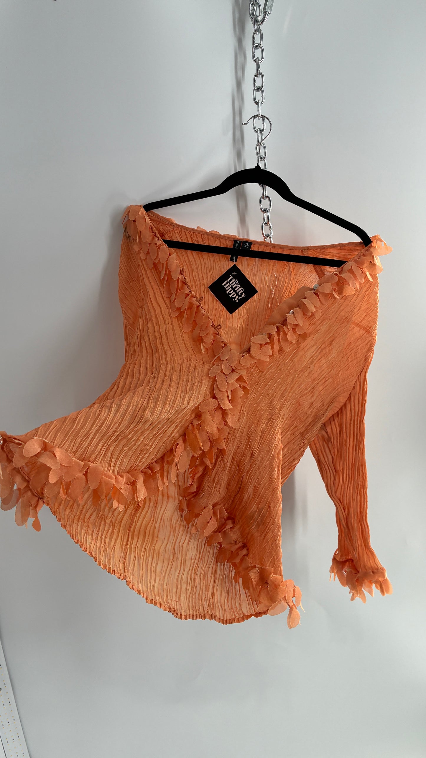 Vintage Essentials by Milano 1990s Orange Crimped Petal Trim Blouse (XL)