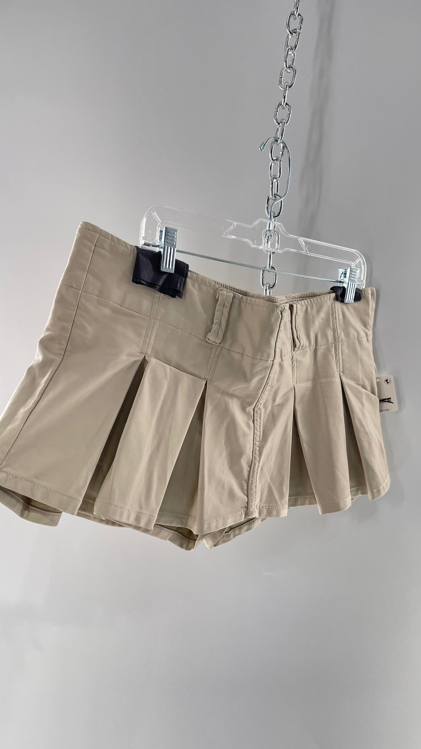 Free People Off White Pleated Vegan Leather Ultra Micro Mini Skirt with Hidden Built in Shorts (12)