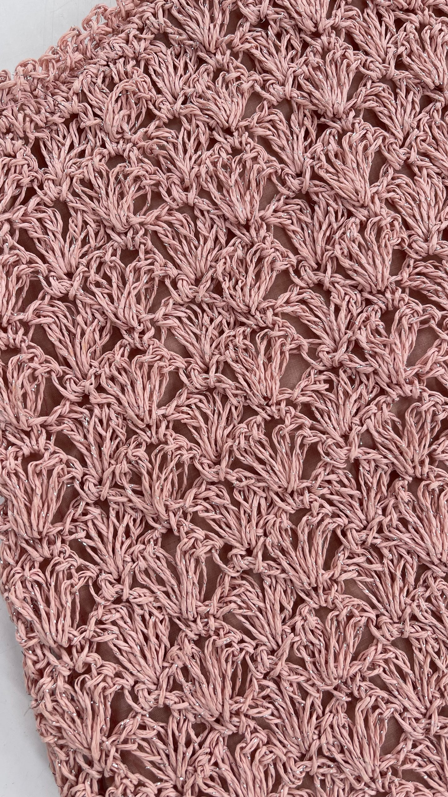 Urban Outfitters Baby Pink Straw Tote Bag with Silver Tinsel