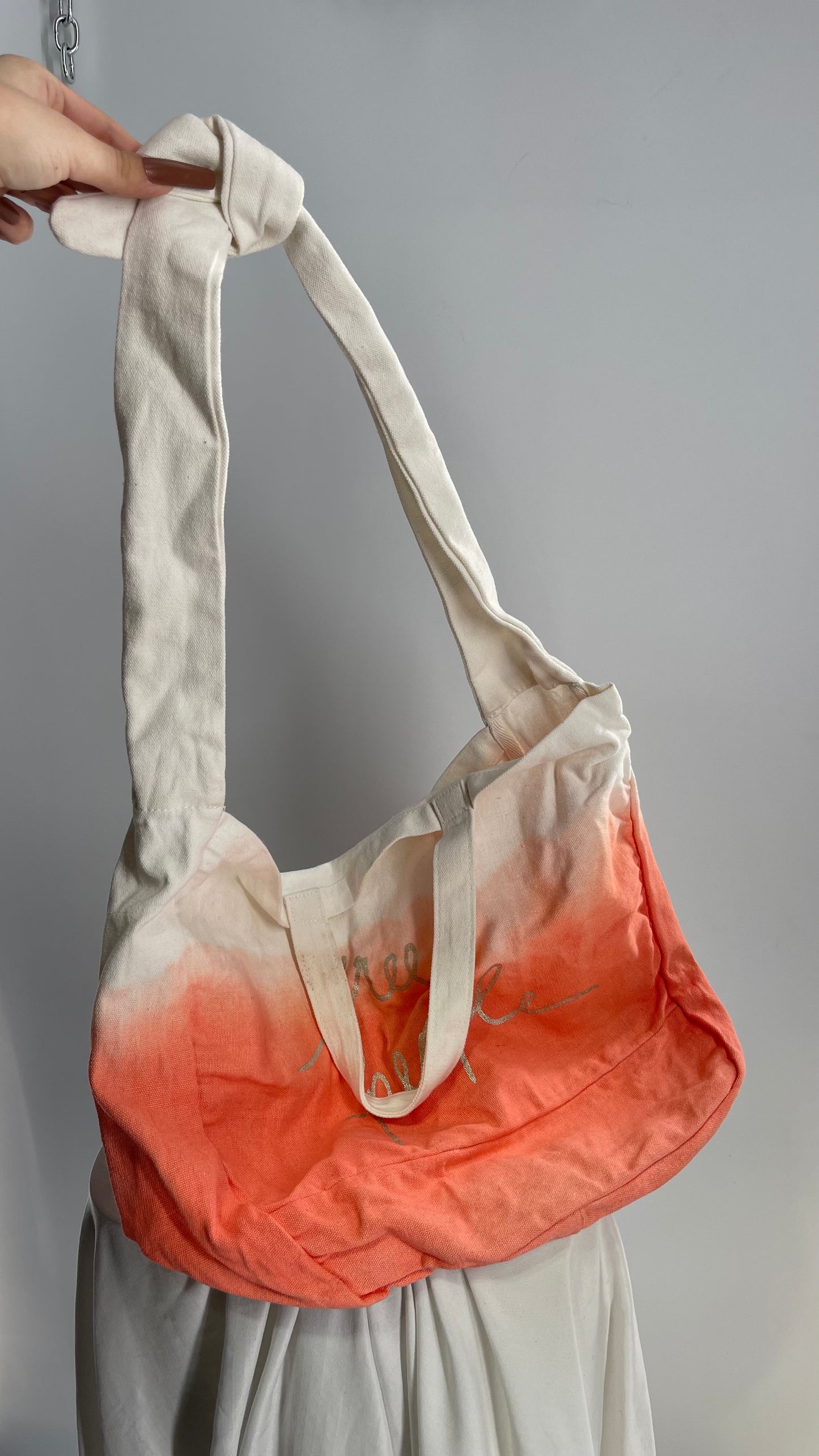 Free People Ombré Salmon Canvas Tote Bag with Dual Straps