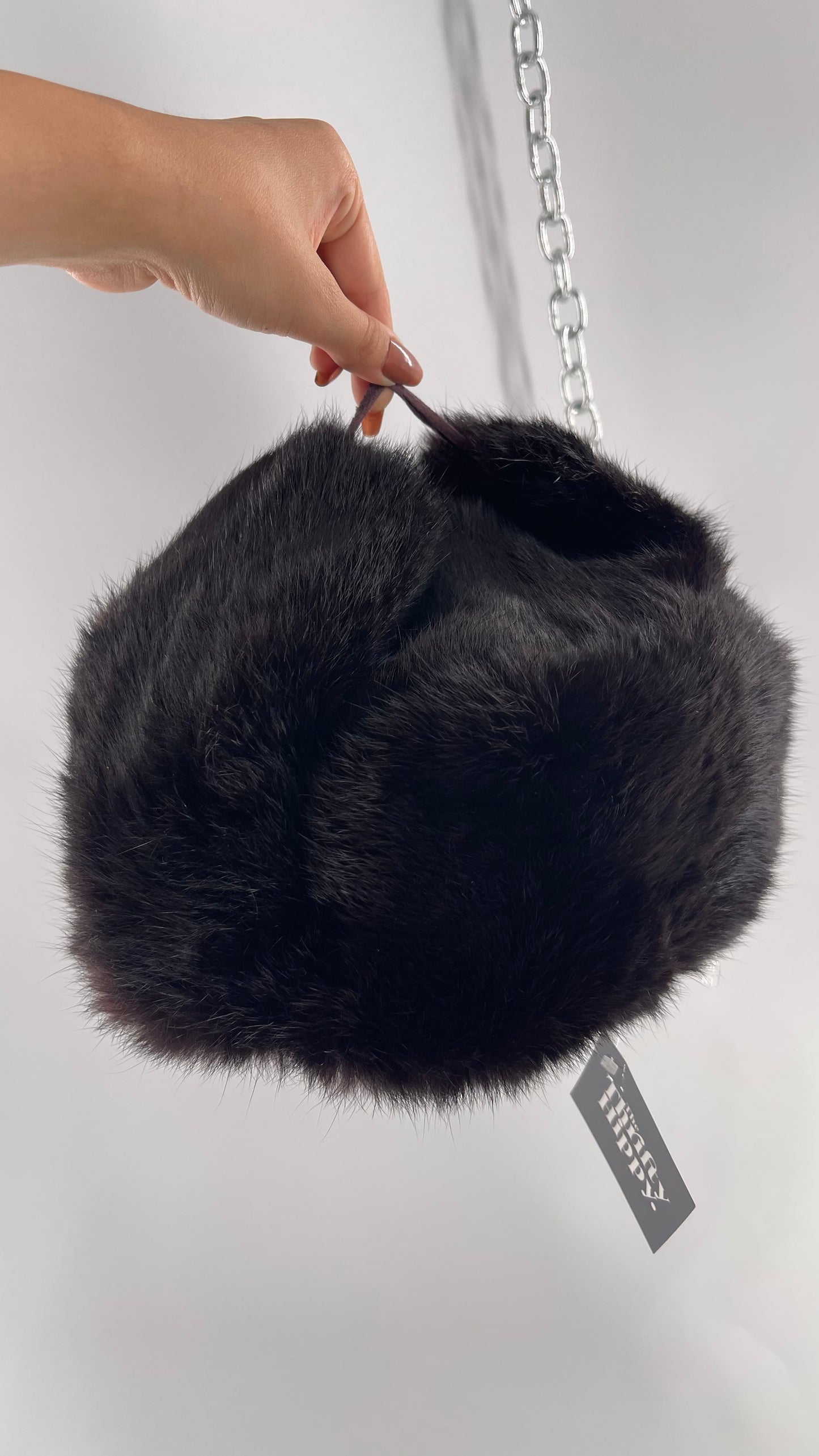 Vintage Russian Black Genuine Rabbit Fur Roller Hat with Pull Down Ear Muff Flaps