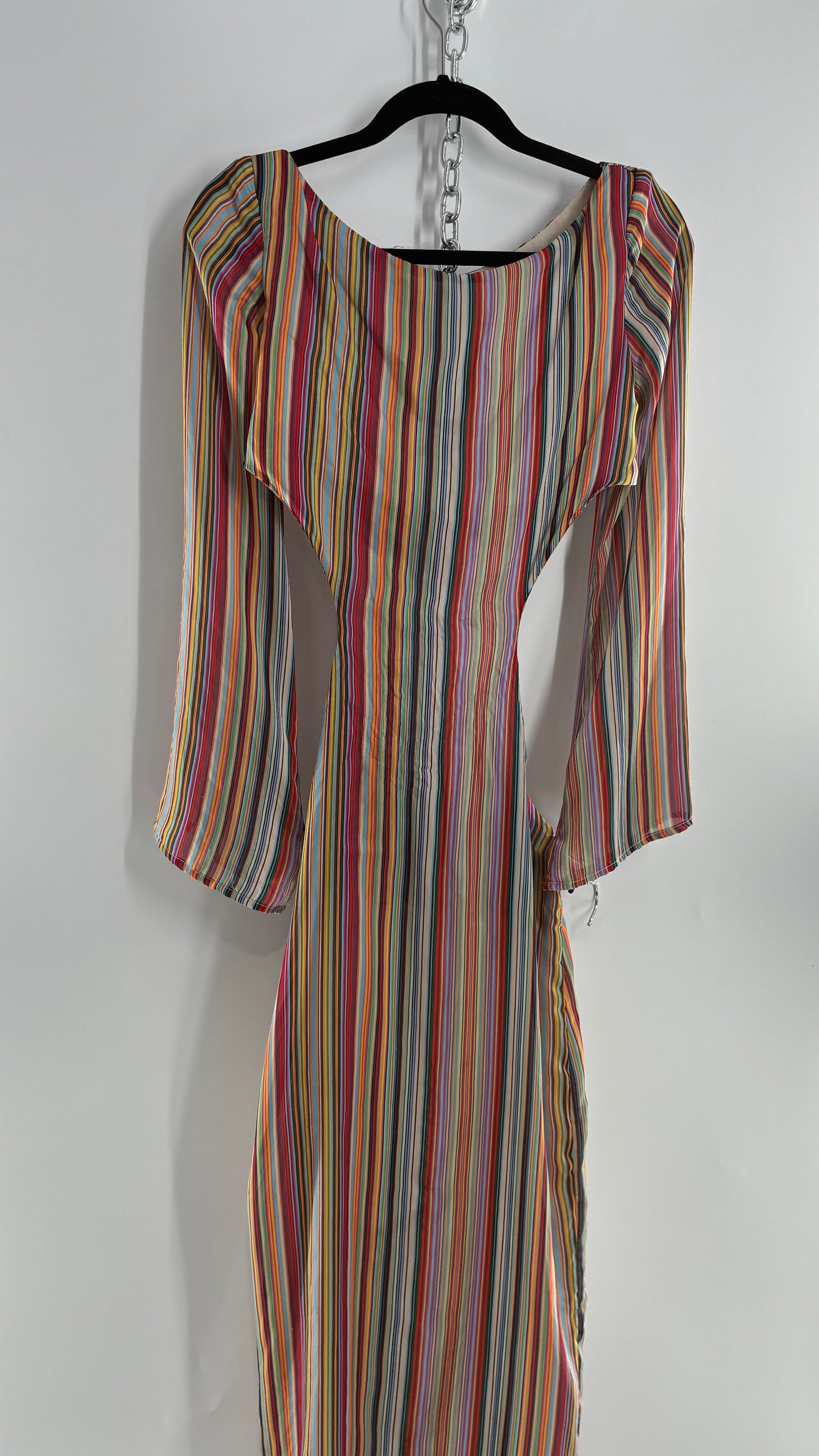 WINTERMUSE Daphne Multicolored Striped Silky Backless Cutout Dress (4)