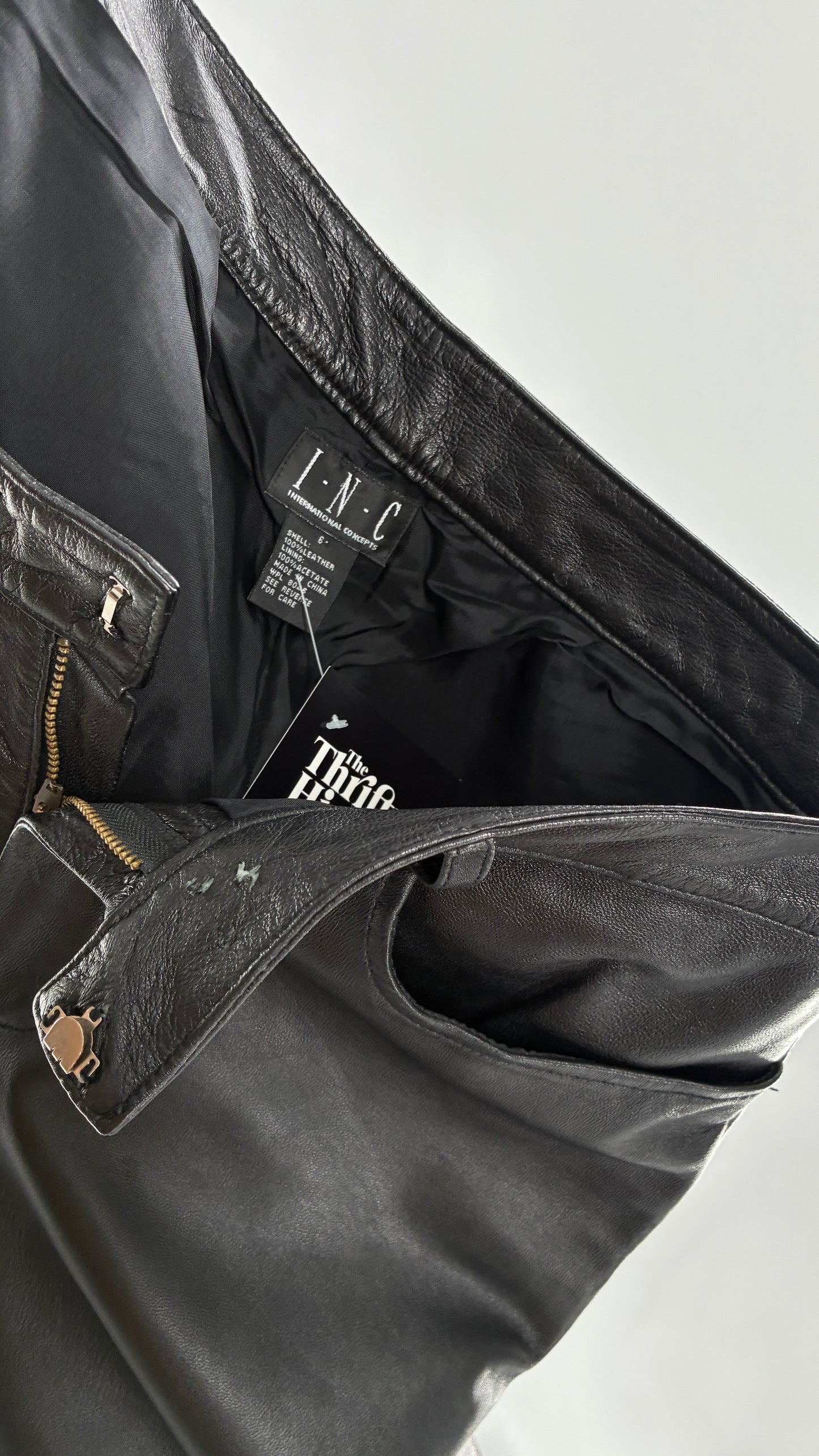 Vintage INC Black Soft Genuine Leather Side Closure Pants (6)