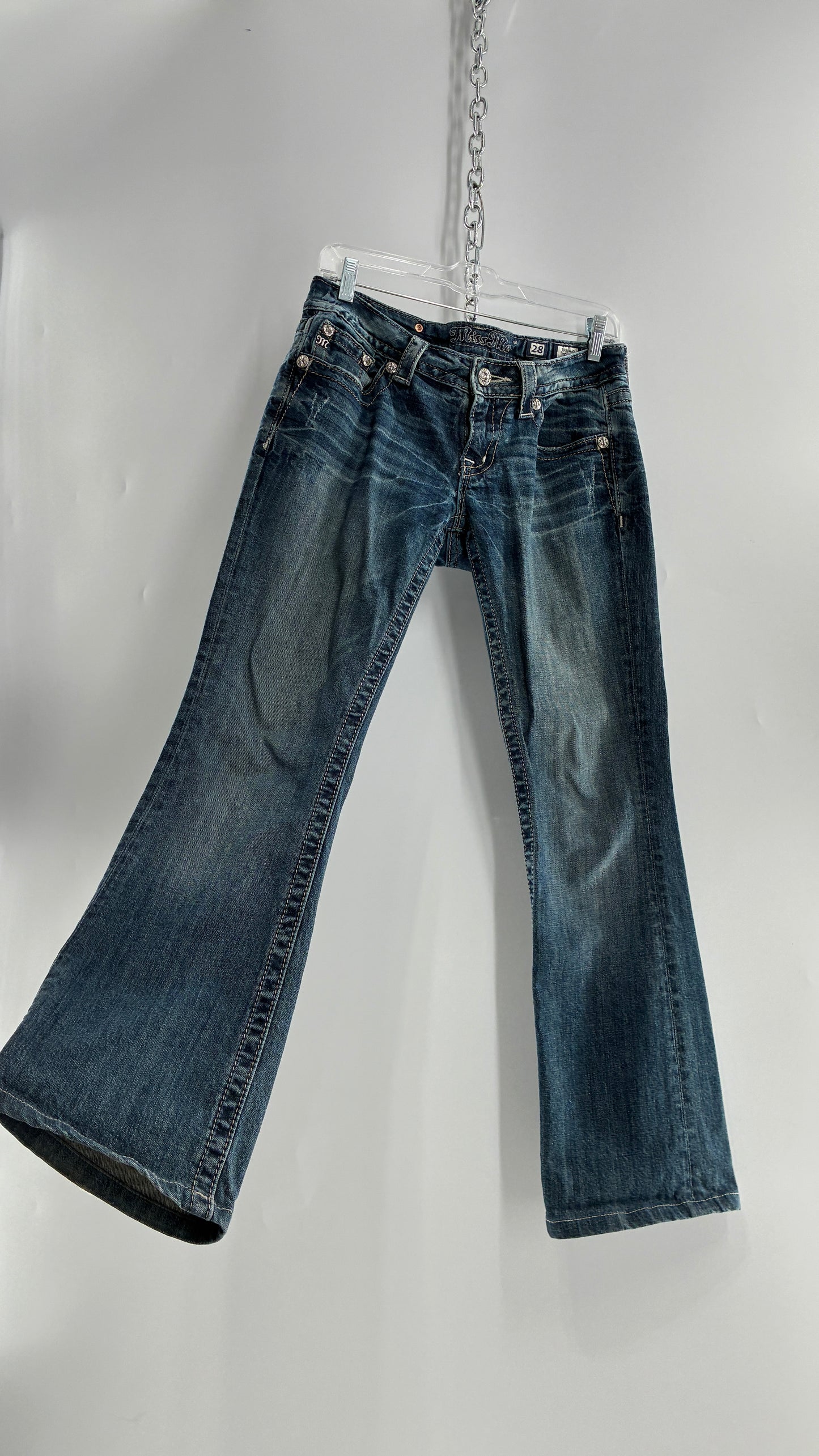 Vintage MISSME Kick Flare Jeans with Embroidered Pockets with Rhinestone Detailing (28)
