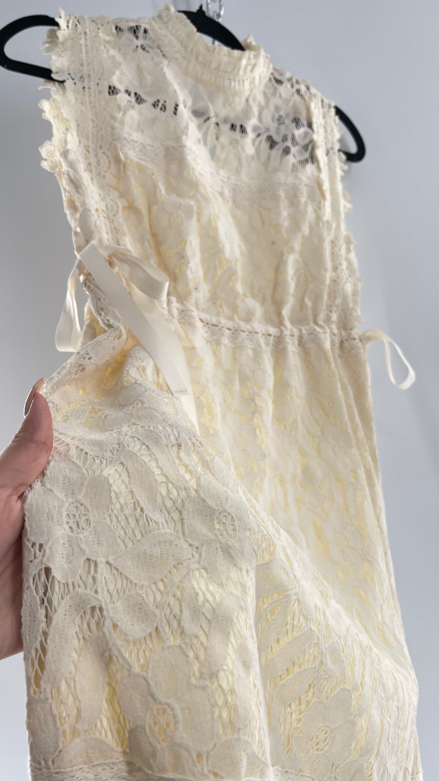 Eri + Ali Anthropologie Velvet Lace MIDI Dress with High Neckline and Side Bow Ties(XS)