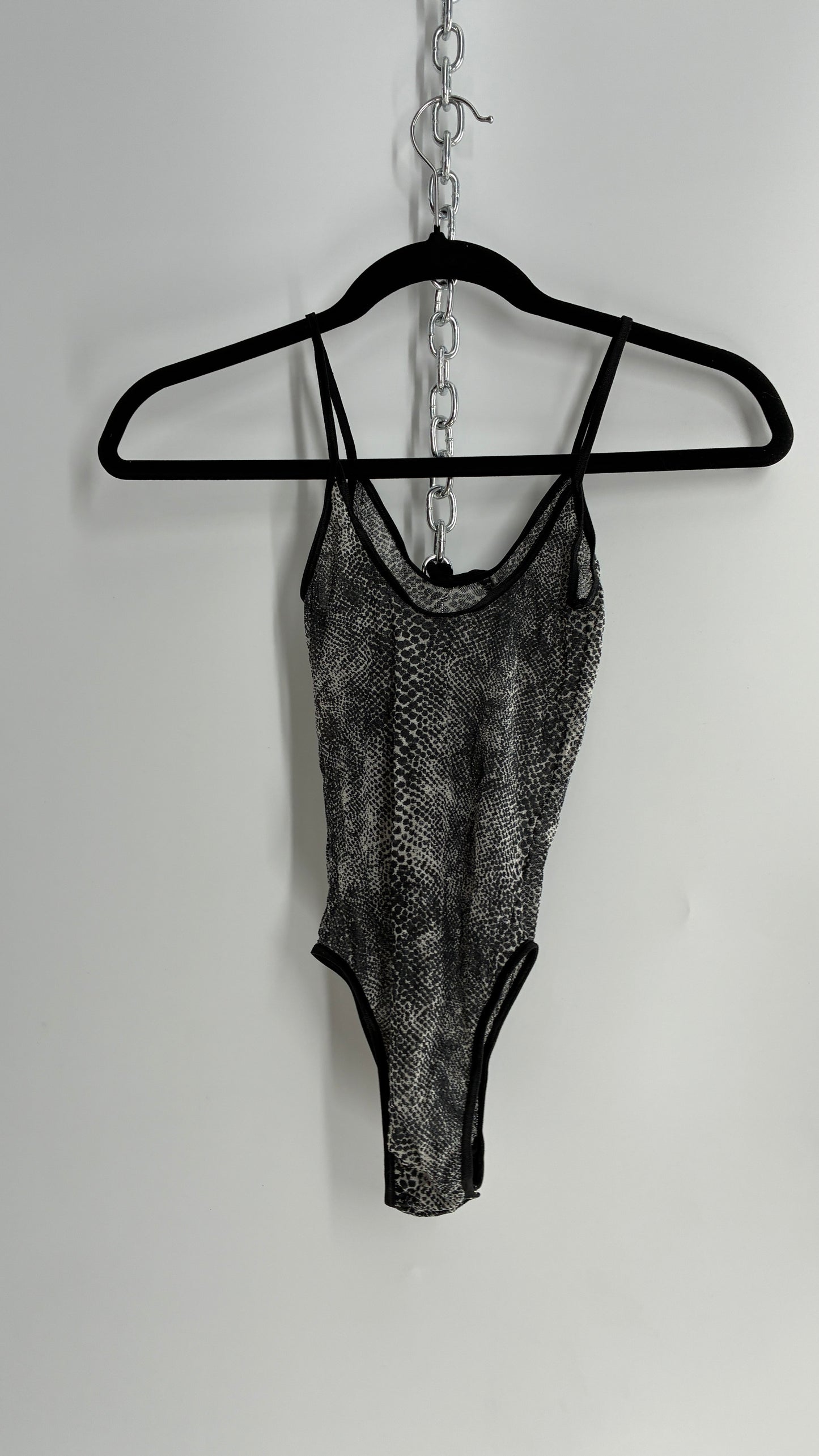 Vintage 1990s Sheer Snakeskin Patterned High Cut Bodysuit (S)