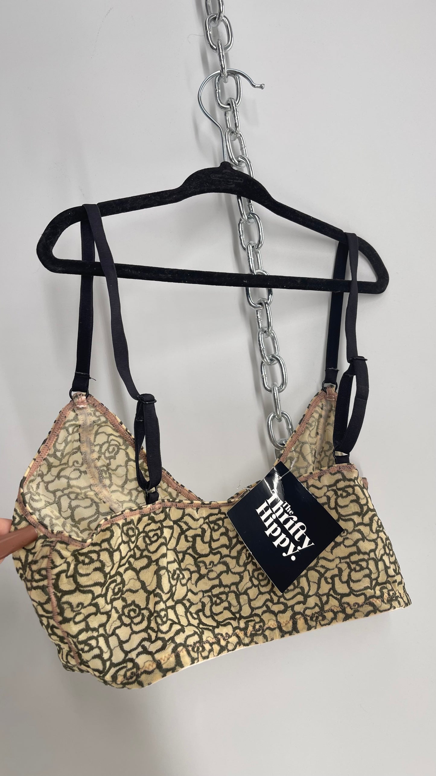 Yummie Black/Beige Rose Embroidered Mesh Bralette (Small)