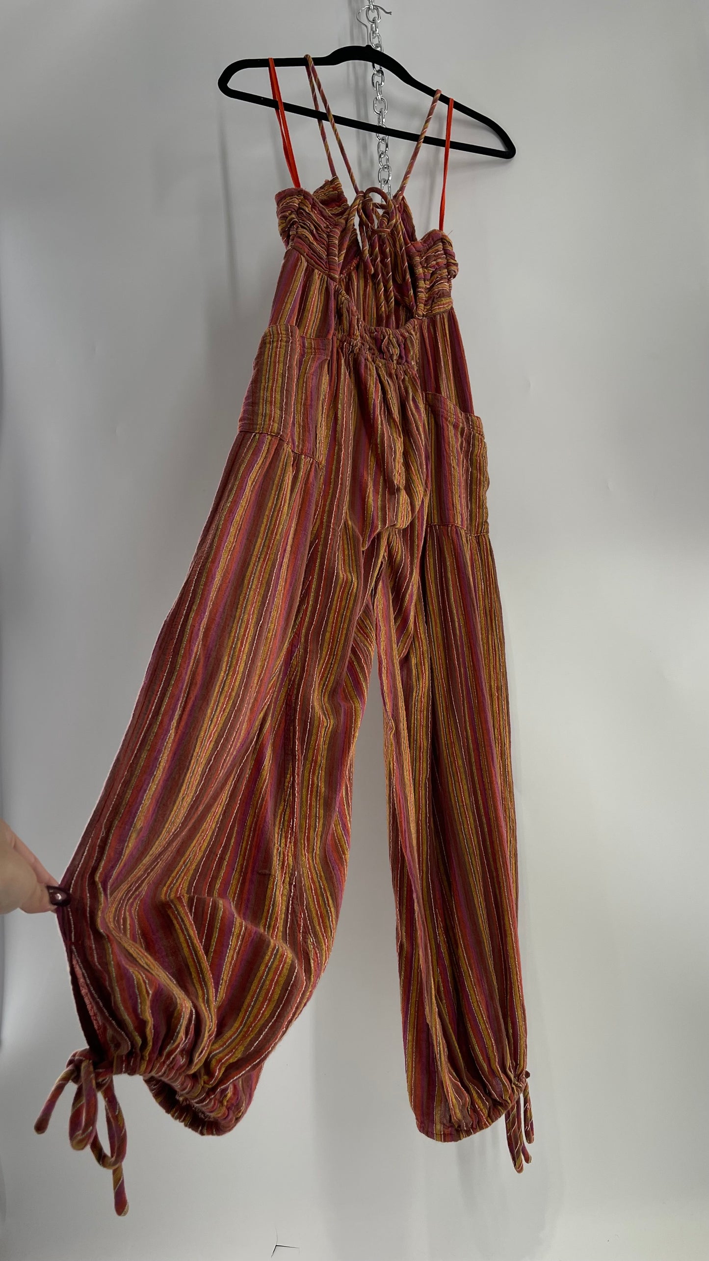 Free People Sundaze Striped Cotton Jumpsuit (XS)