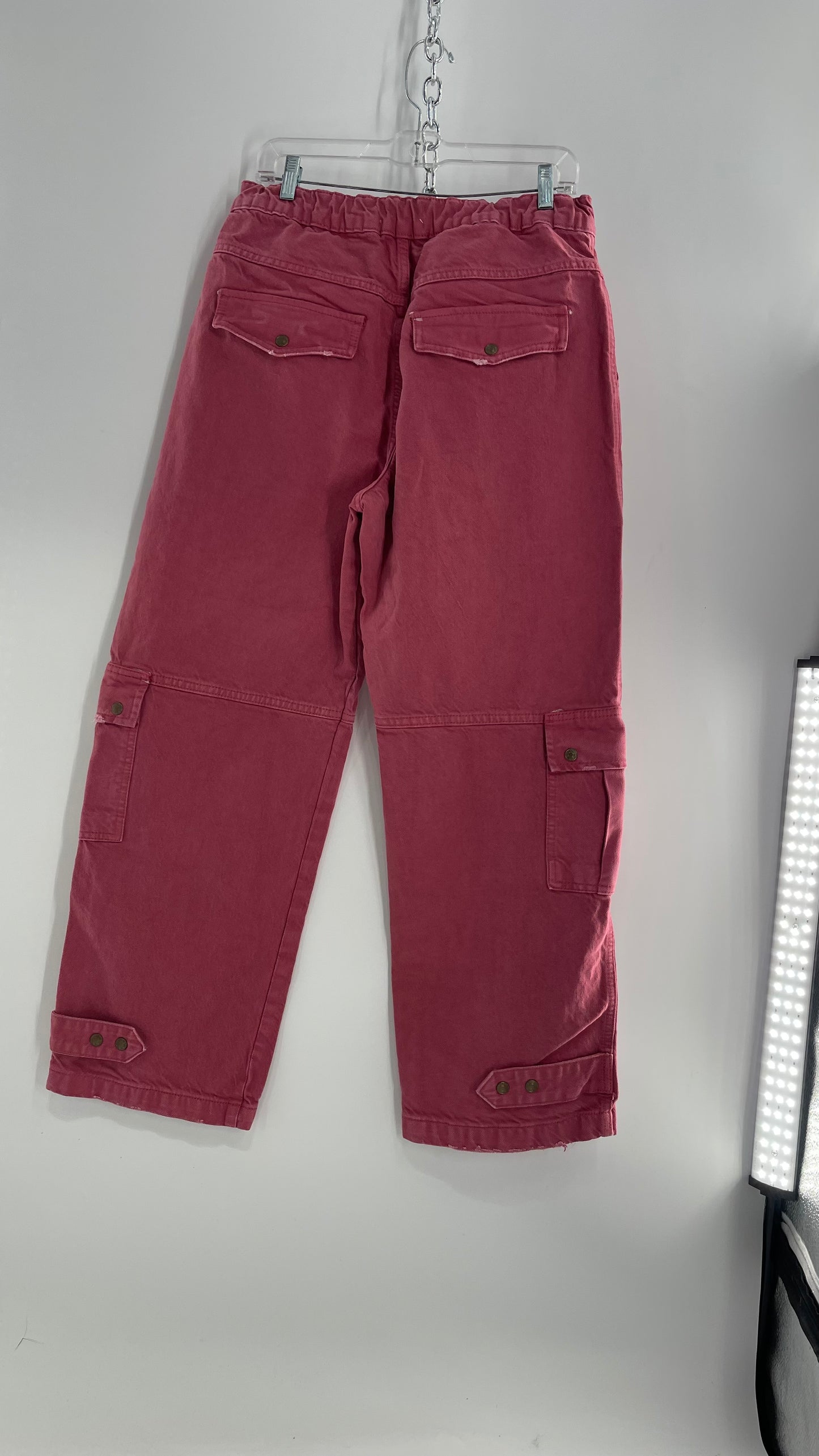Free People Heavy Duty Mauve Pink Canvas/Carpenter Baggy Cargos with Tags Attached (29)