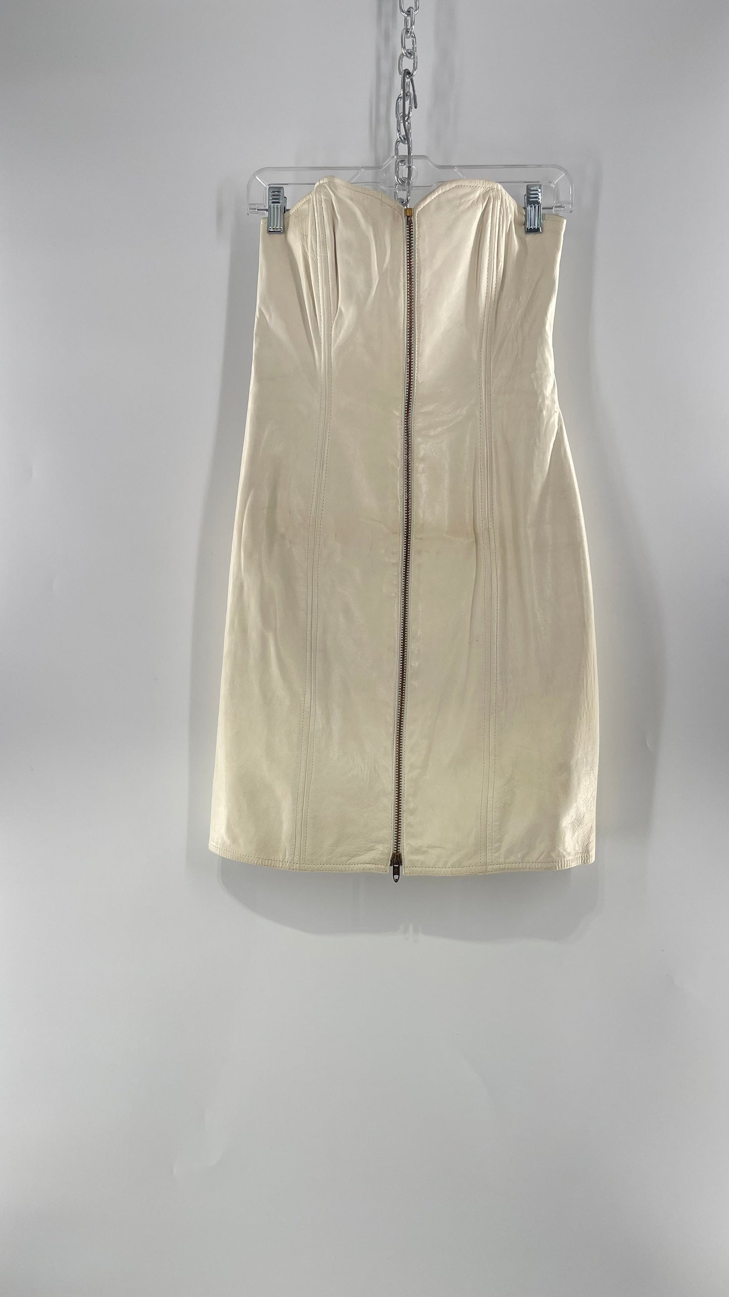 Vintage White Leather Zip Front Mini Dress *Handmade* (Size Small/Medium)