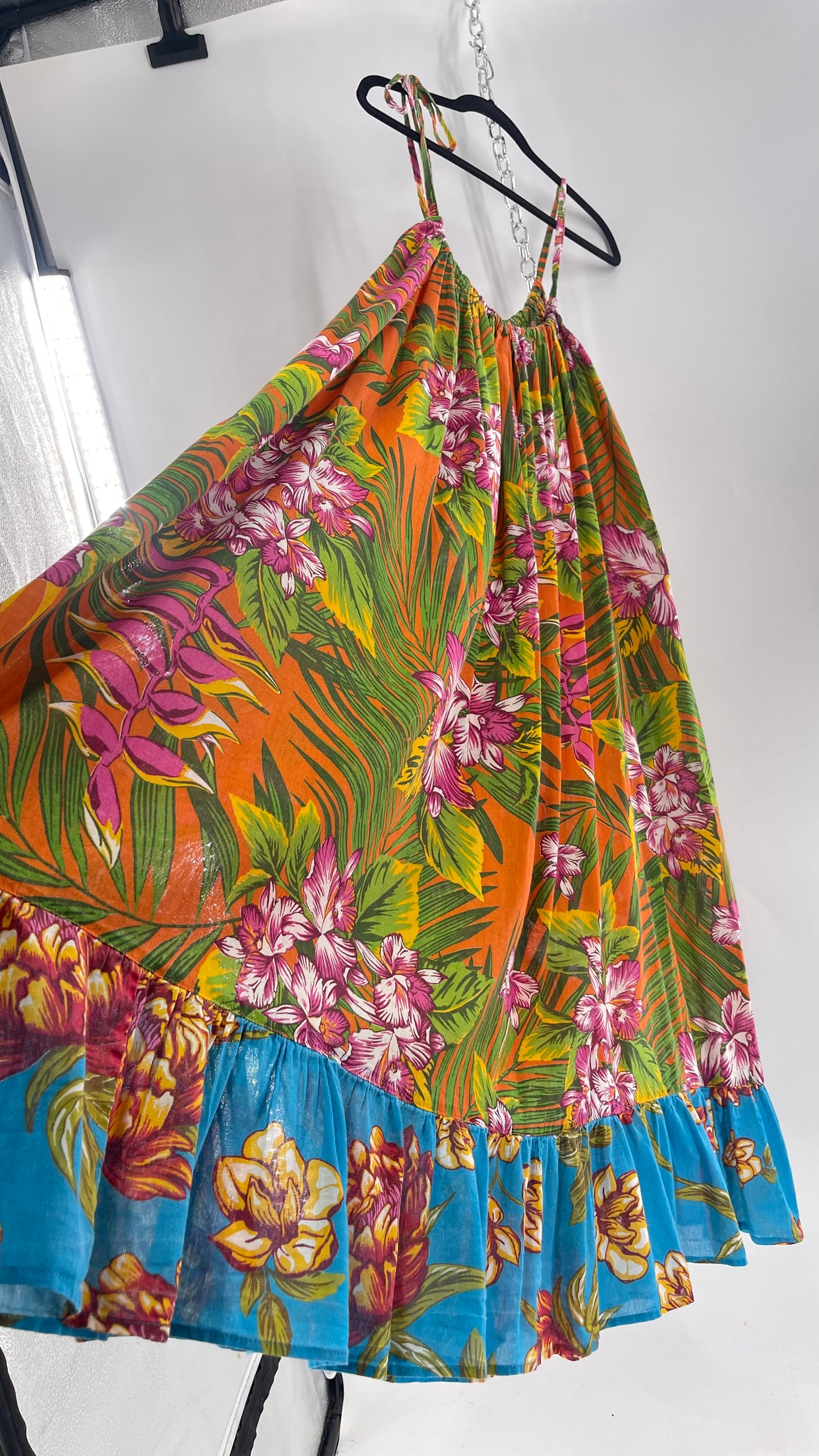 Handemade Brazilian Color Blocked Orange/Blue Floral Maxi (One Size)