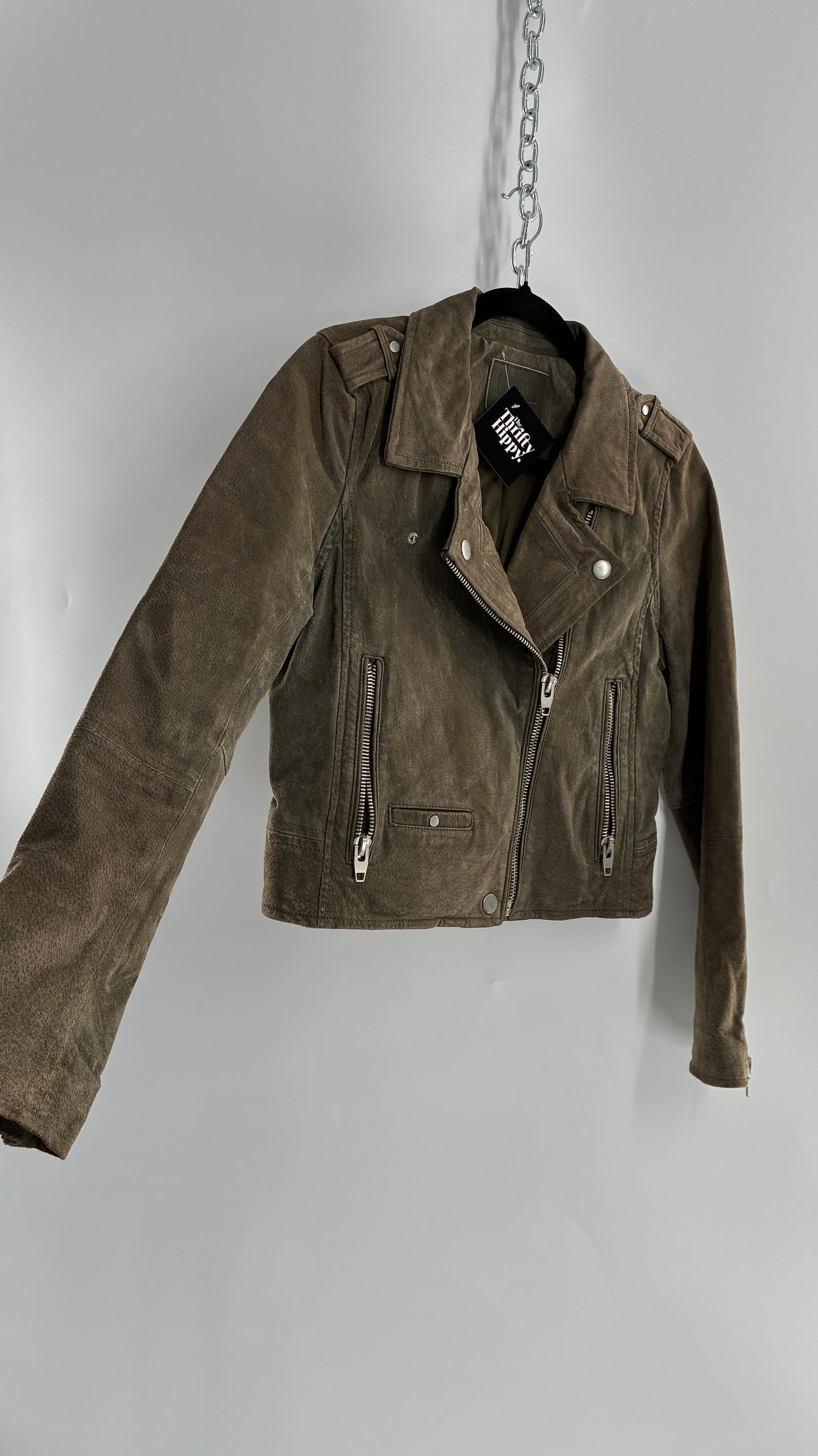 Vintage SL8 Genuine Suede Leather Motorcycle Style Jacket (Medium)
