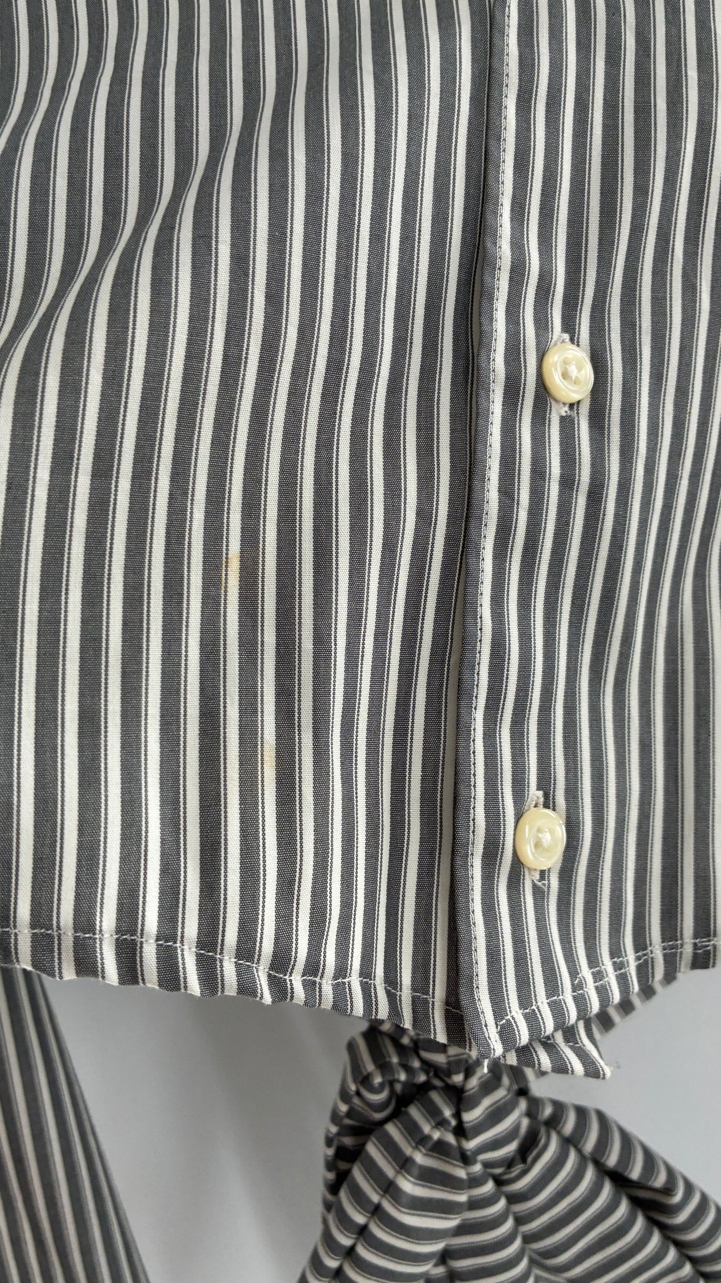 Vintage DAVID TAYLOR Reworked Button Front Backless Grey Striped Blouse (One Size)