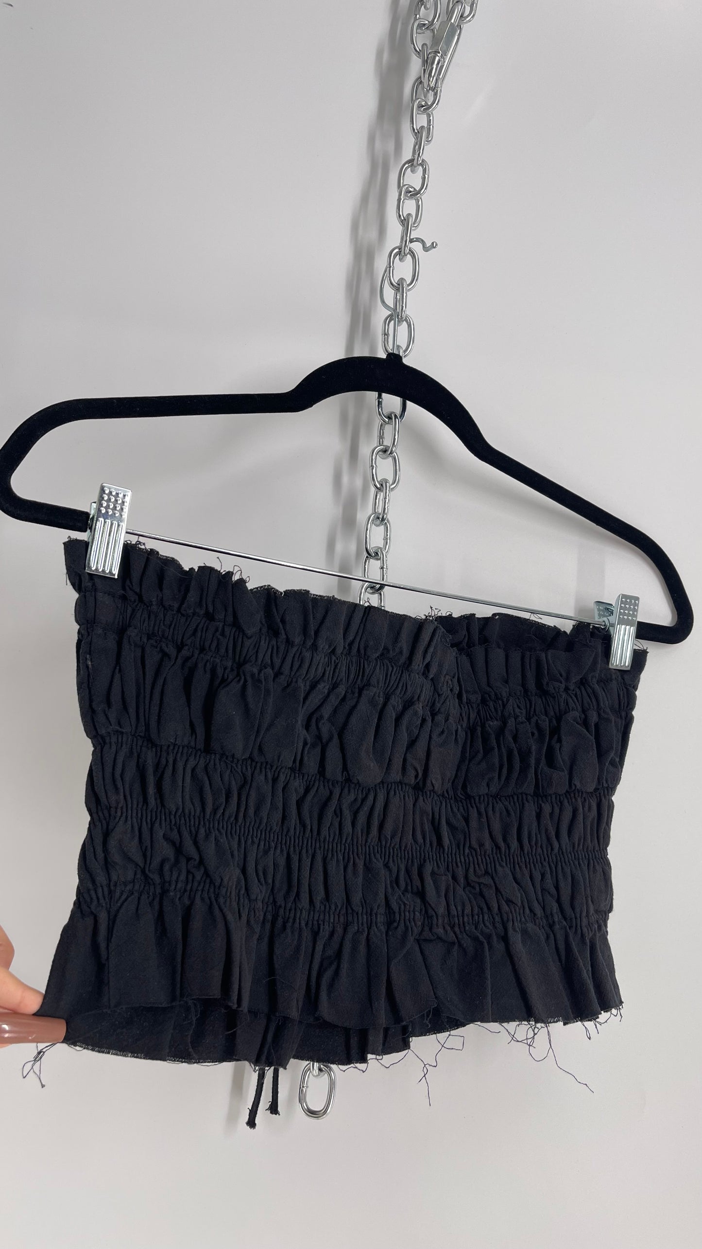 Free People Black Cotton Ruched Tank with Bow Bustline and Tags Attached (XS)
