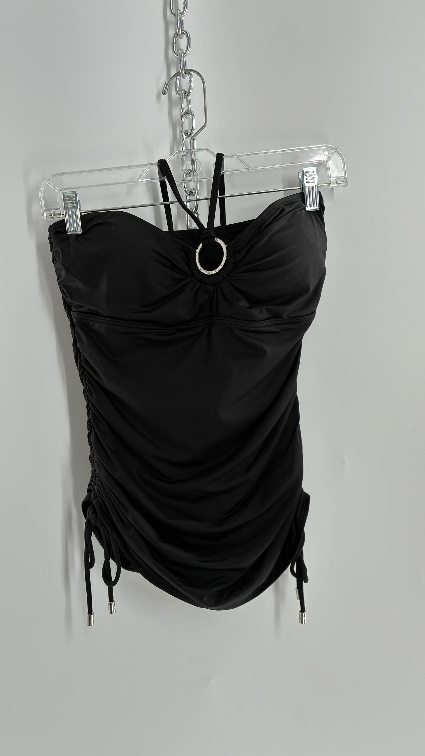 Vintage Michael Kors Ruched Tankini with Adjustable Sides, Halter Choker, and Branded Hoop (Small)