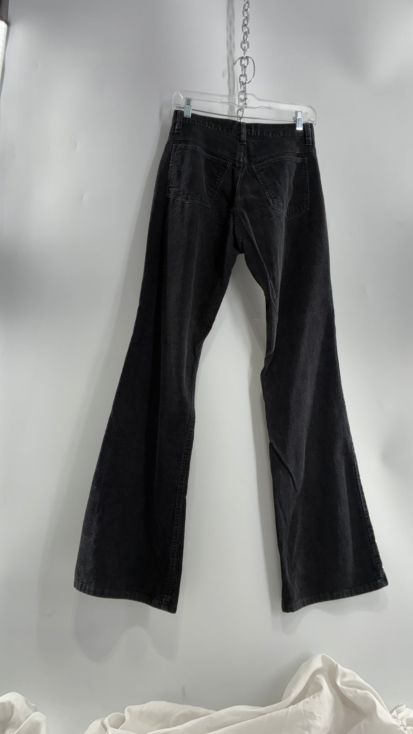 Vintage THE BLUES Grey Corduroy Side Studded Kick Flares (8)