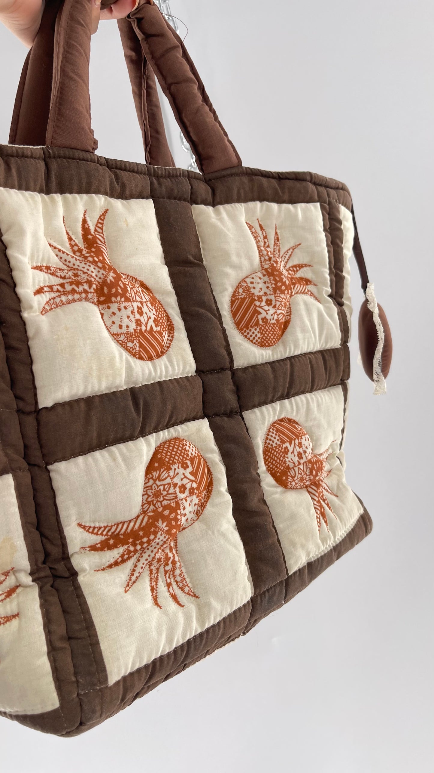 Vintage Patchwork Brown/Orange/Beige Handmade Quilted Tote