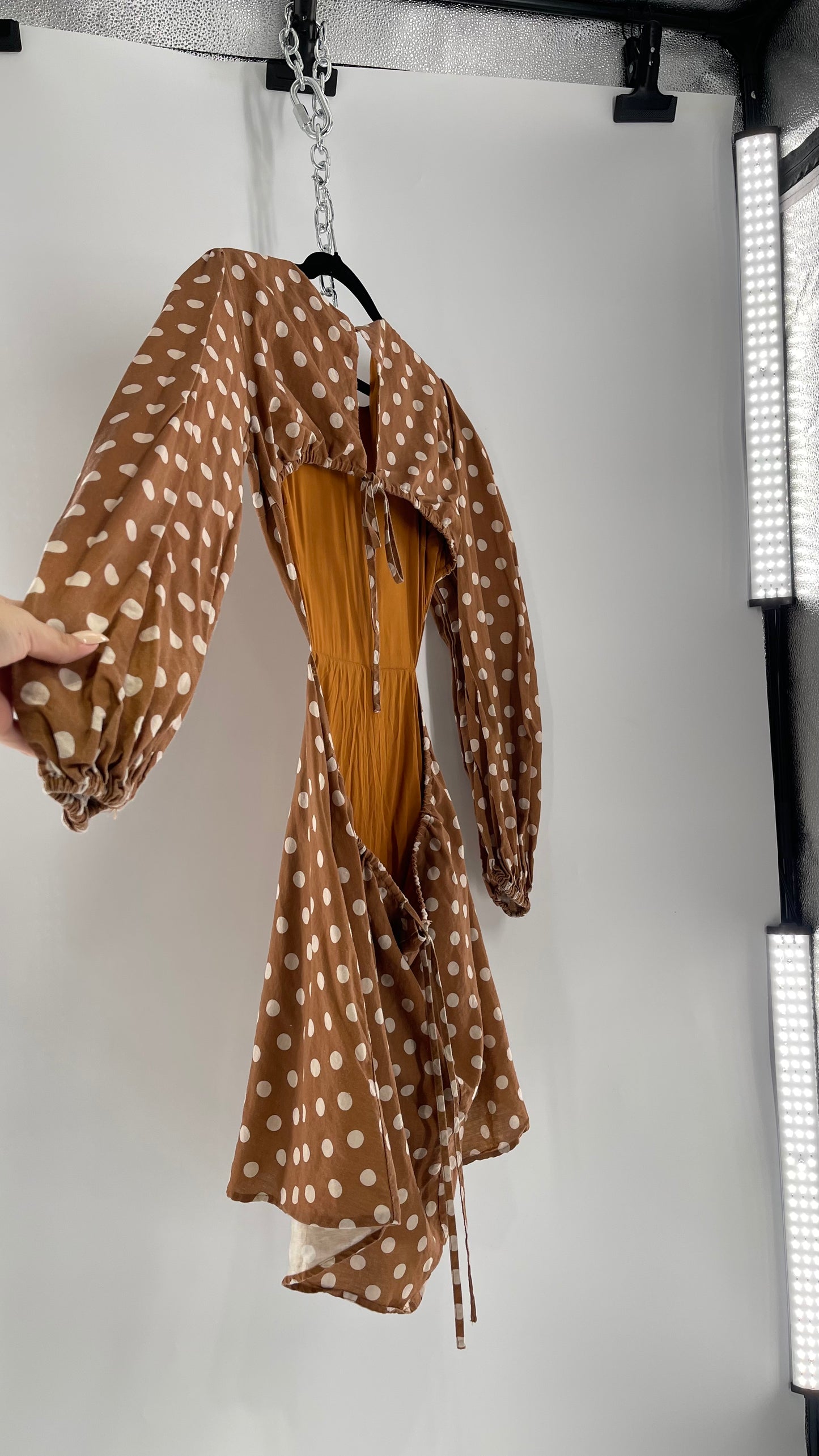 Charlie Holiday Halcyon Brown Polka Dot Open Back Linen (2)