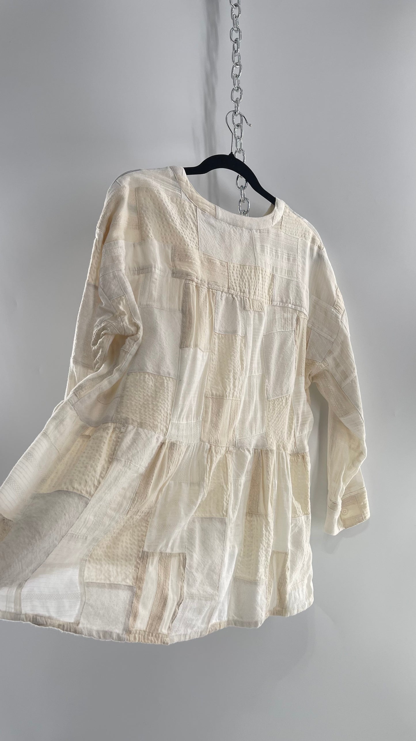 Anthropologie Patchwork Off White Voluminous Blouse with Tags Attached (Small)