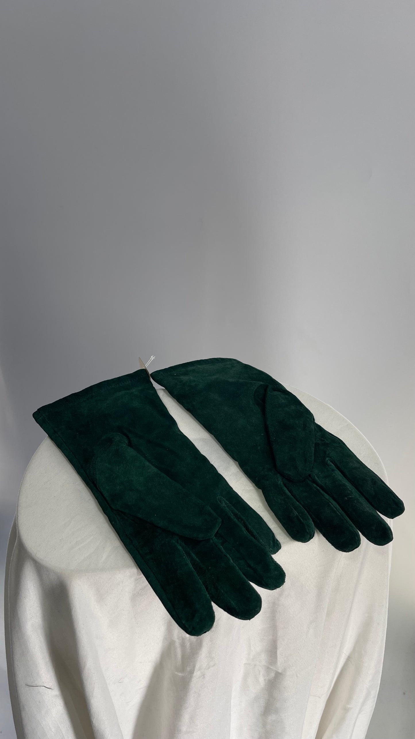 Vintage Green Suede Leather Button Side Gloves