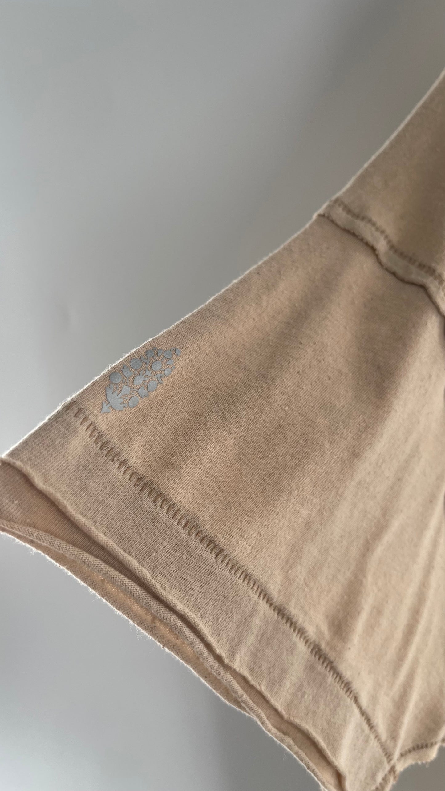 Free People Movement Oversized Light Beige Short Sleeve T-Shirt with Slit Embroidered Detail (Size XS)