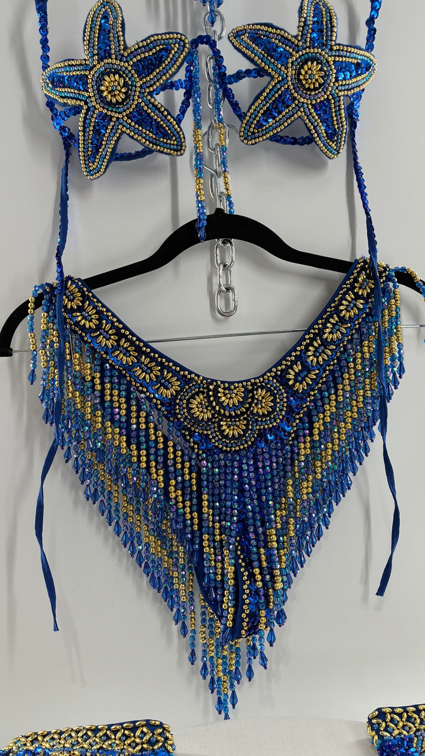 Vintage Royal Blue and Gold Beaded Belly Dancing Set