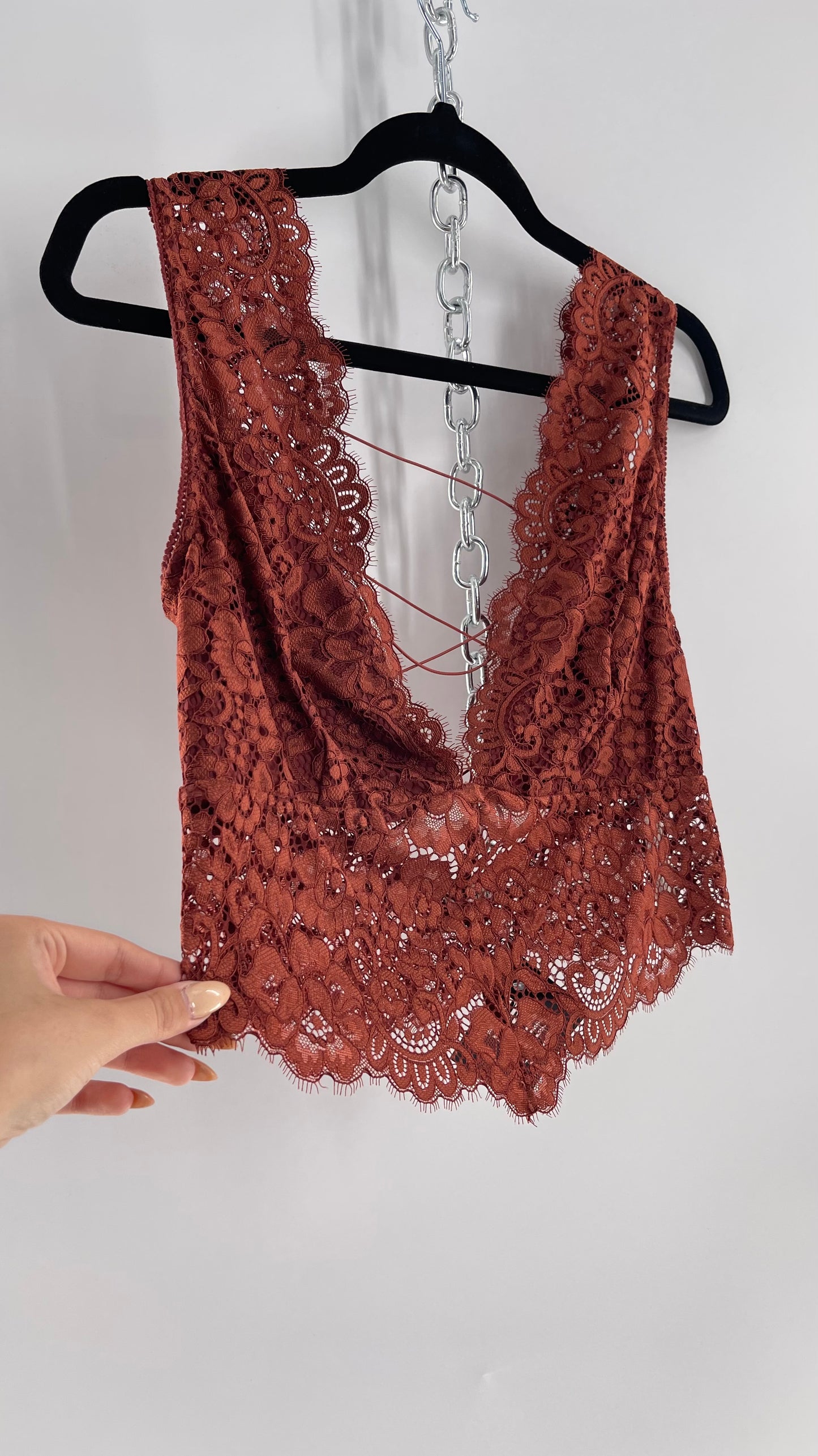 Intimately Free People Copper/Rust Lace Bralette with Lace Up Back (Large)