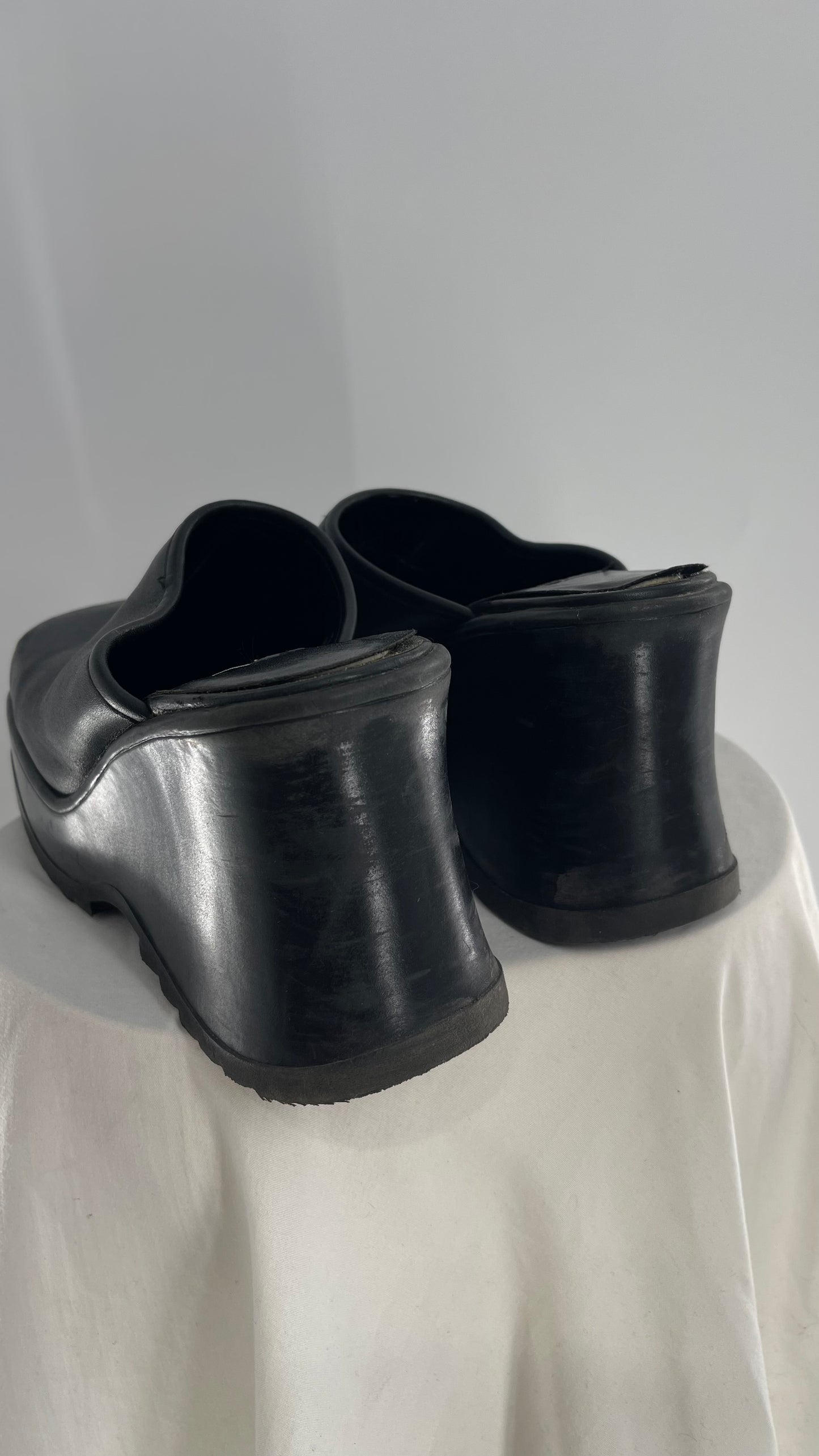 STEVE MADDEN Rare Black Leather Chunky Platform Wedge Clog (10)