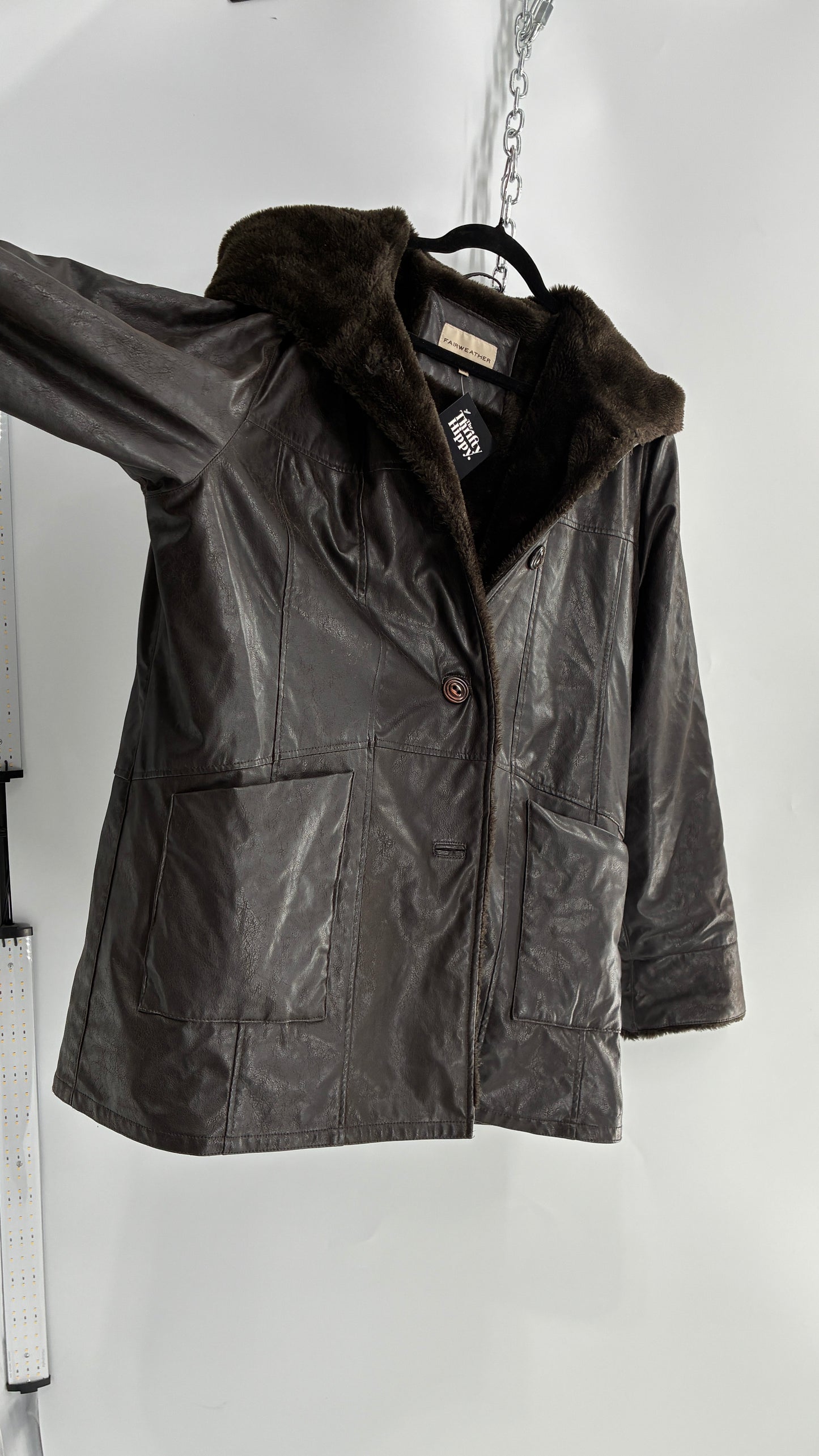 Vintage Vegan Leather FAIRWEATHER Faux Fur Lined Jacket (Large)