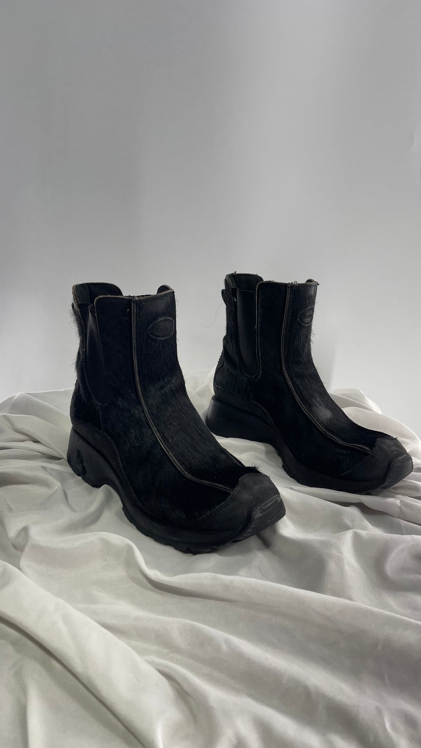 Vintage TECHNICA Black Cow Hide Round Toe Chunky Sole Boots (7.5)