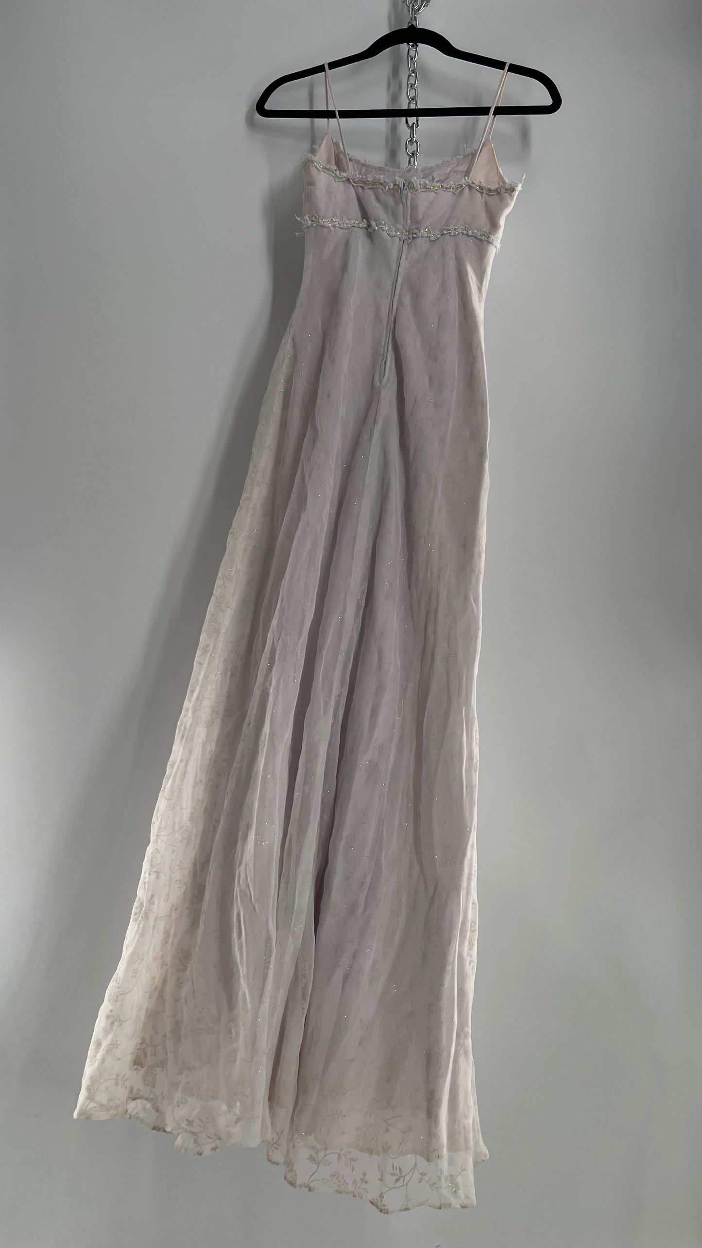 Vintage 1990s BLONDIE NITES by Jaslene Off White/Light Lilac Gown with Lace Trim (5)