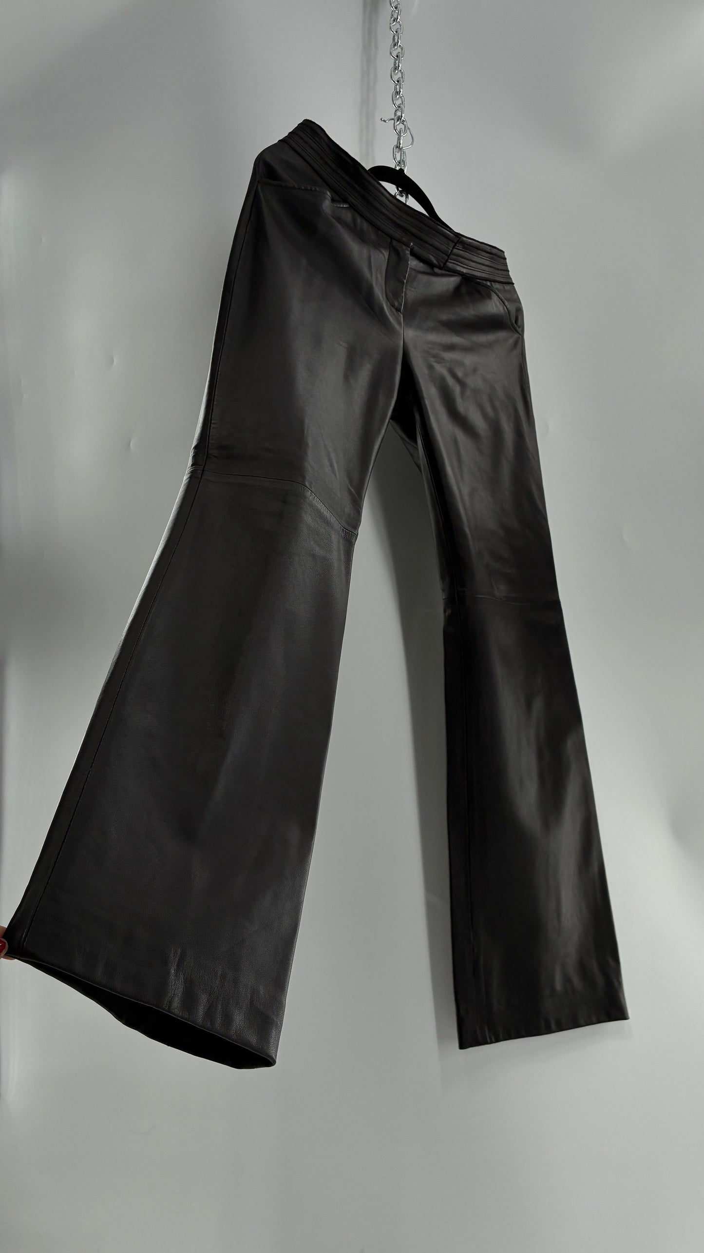 Vintage ETCETERA Deep Brown Low Waisted Embroidered, Side Closure Pants with Bootcut Hem (4)