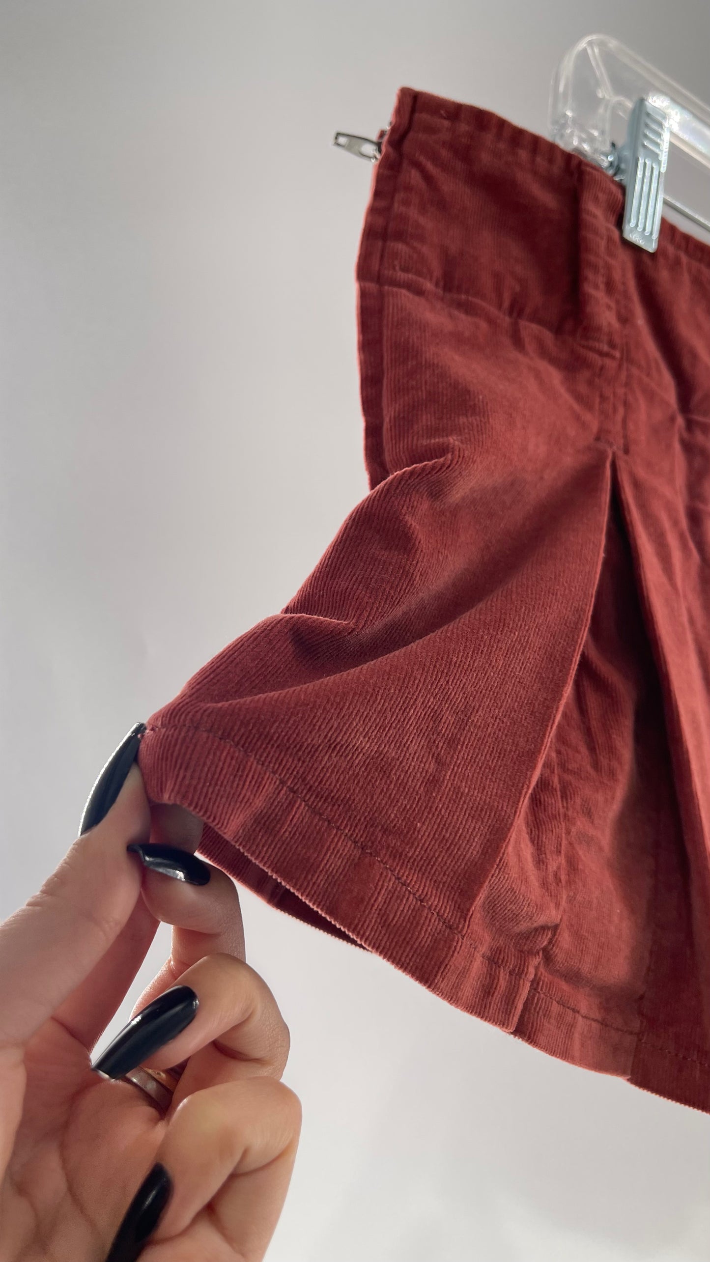 Free People Corduroy Terracotta Pleated Micro Mini Skirt with Tags Attached (6)
