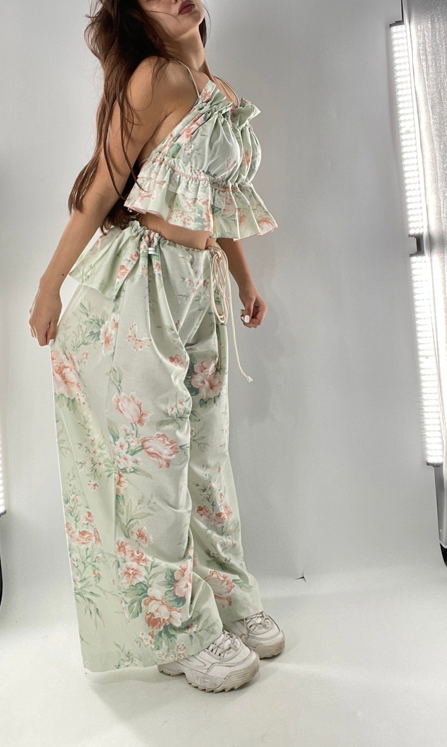 Vintage Set Covered in Delicate Dainty Florals, Butterflies, and Ruffles (One Size, Adjustable)