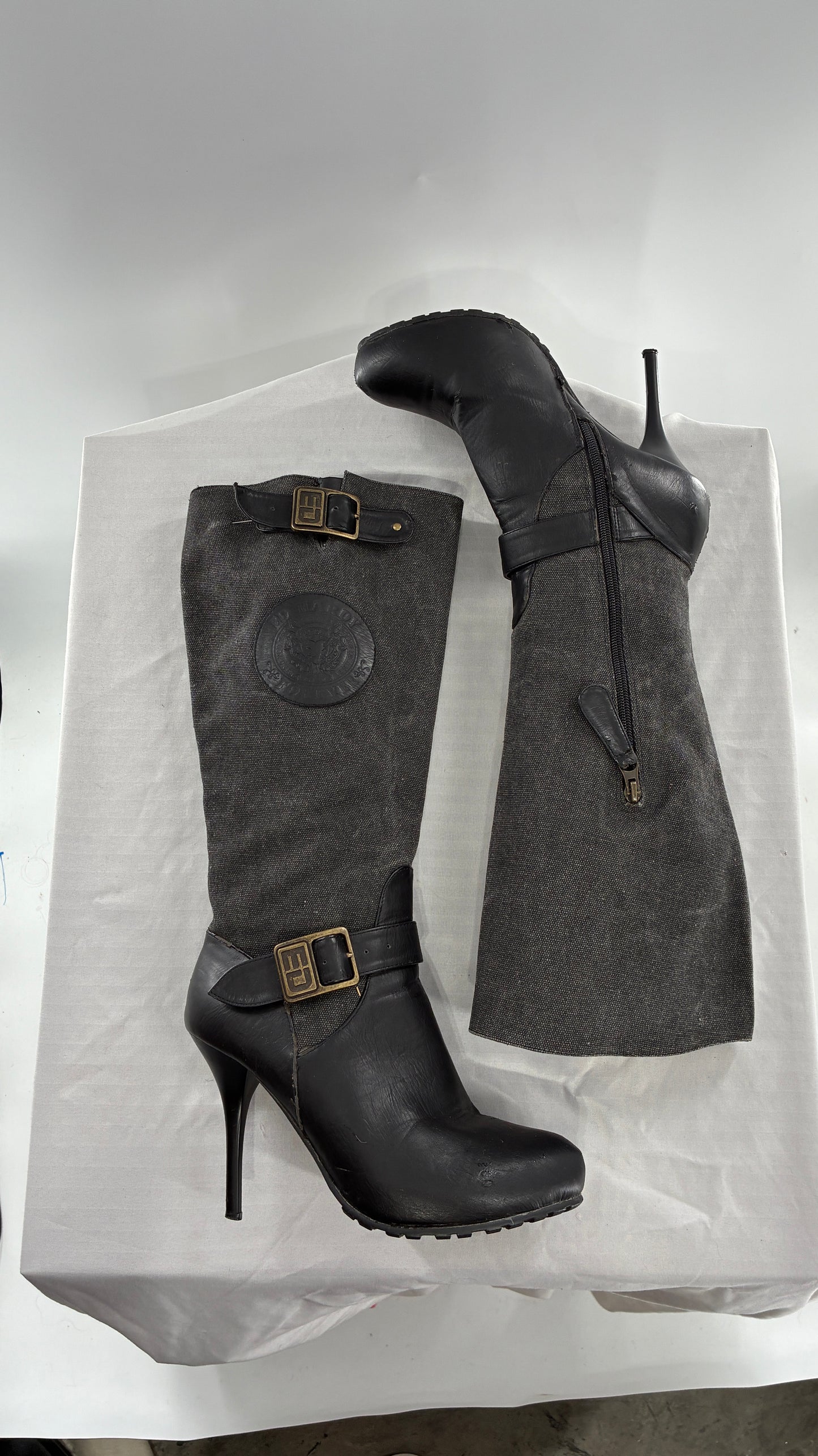 Vintage ED HARDY Stiletto Boots with Embossed Buckles and Badges (9)