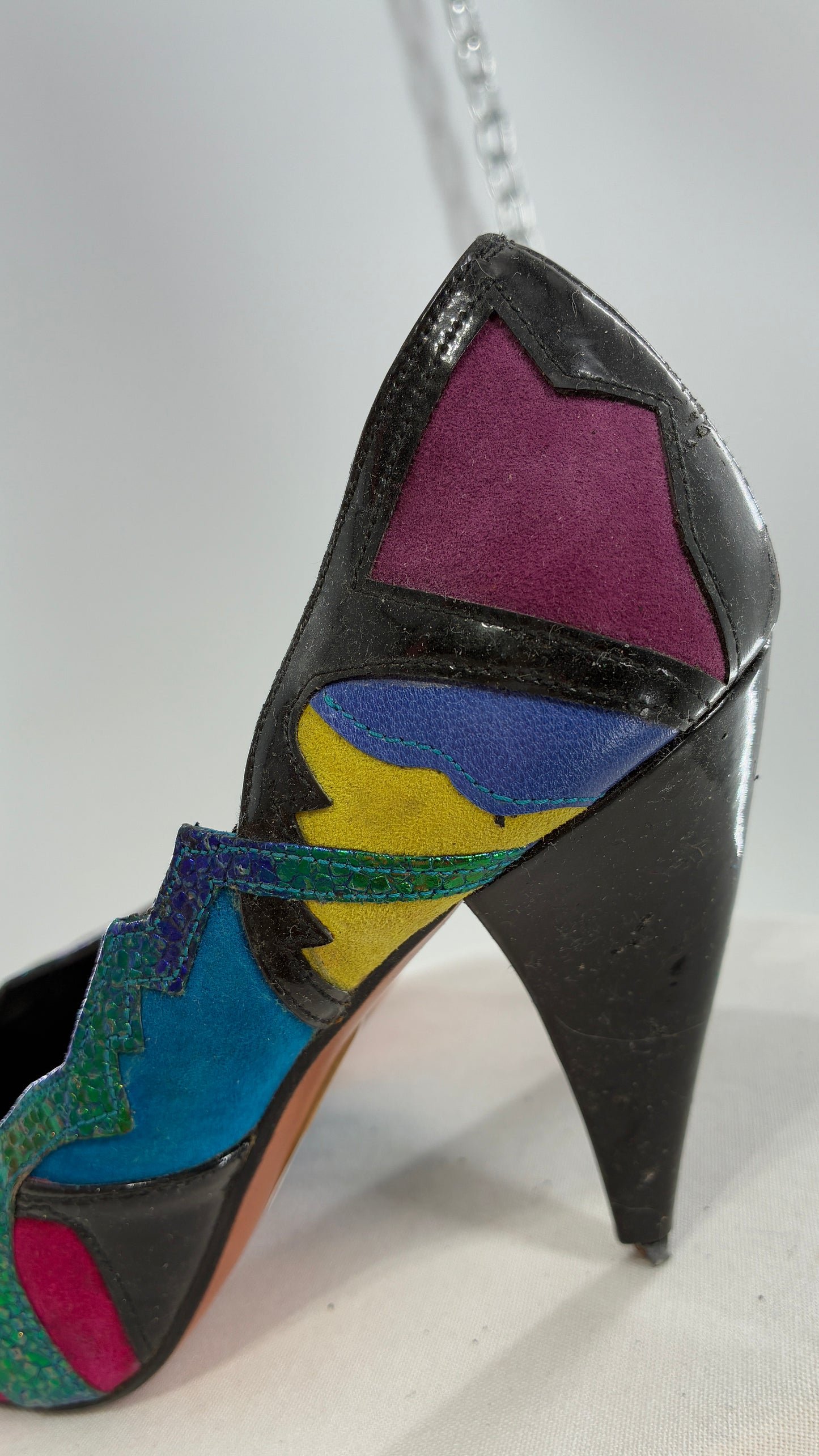 Vintage Beverly Feldman 1980s Retro, Abstract, Color Block and Iridescent Curved Heels (7)