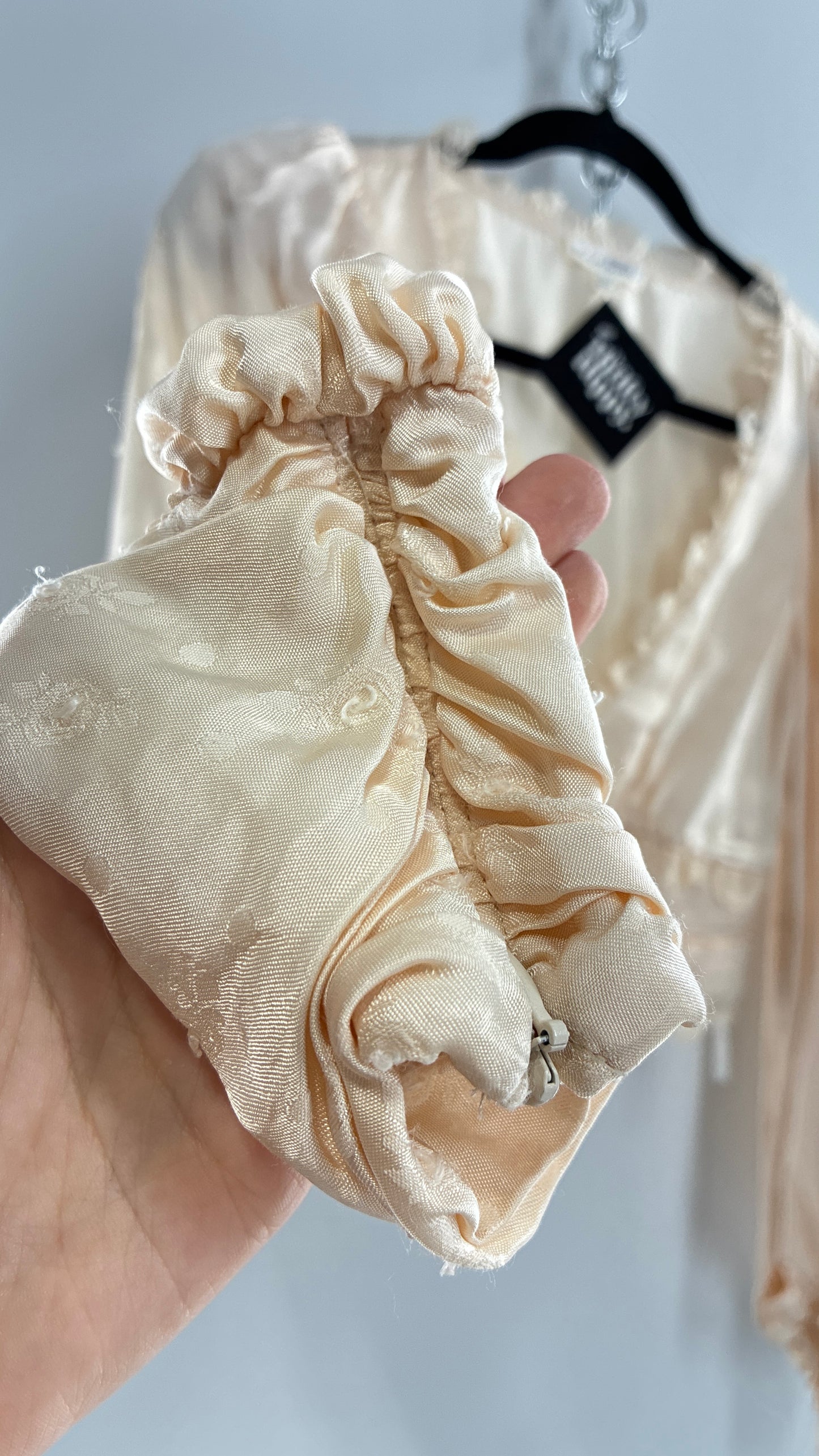 For Love & Lemons Ivory Balloon Sleeve Ruched Waist Blouse (XS)