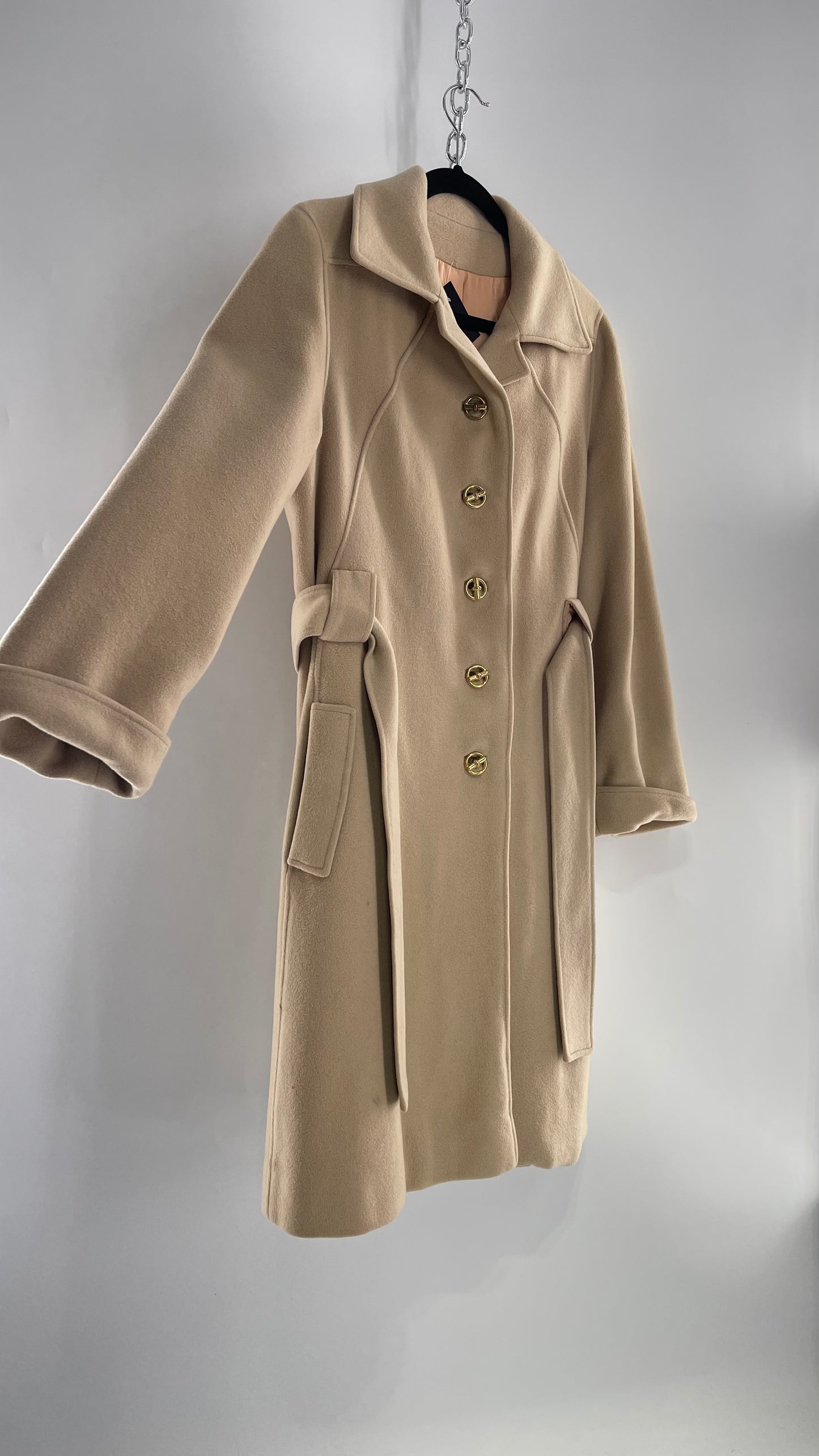 Vintage 100% Amicale Cashmere Beige Cream Coat with Apricot Satin Lining (C) (S/M)