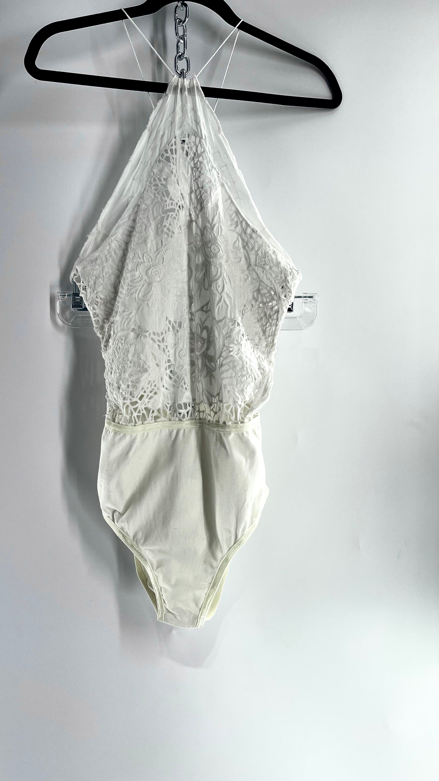 Intimately Free People White Eyelet Lace Open Back Bodysuit (Medium)