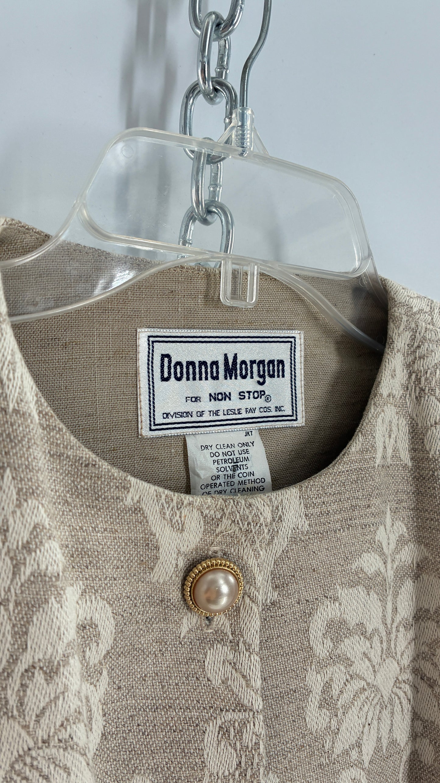 Vintage Suit Set with DONNA MORGAN Jacquard Puff Sleeves Tailored Slim Waist Suit Jacket with Upcycled Woven Mini Skirt (6)